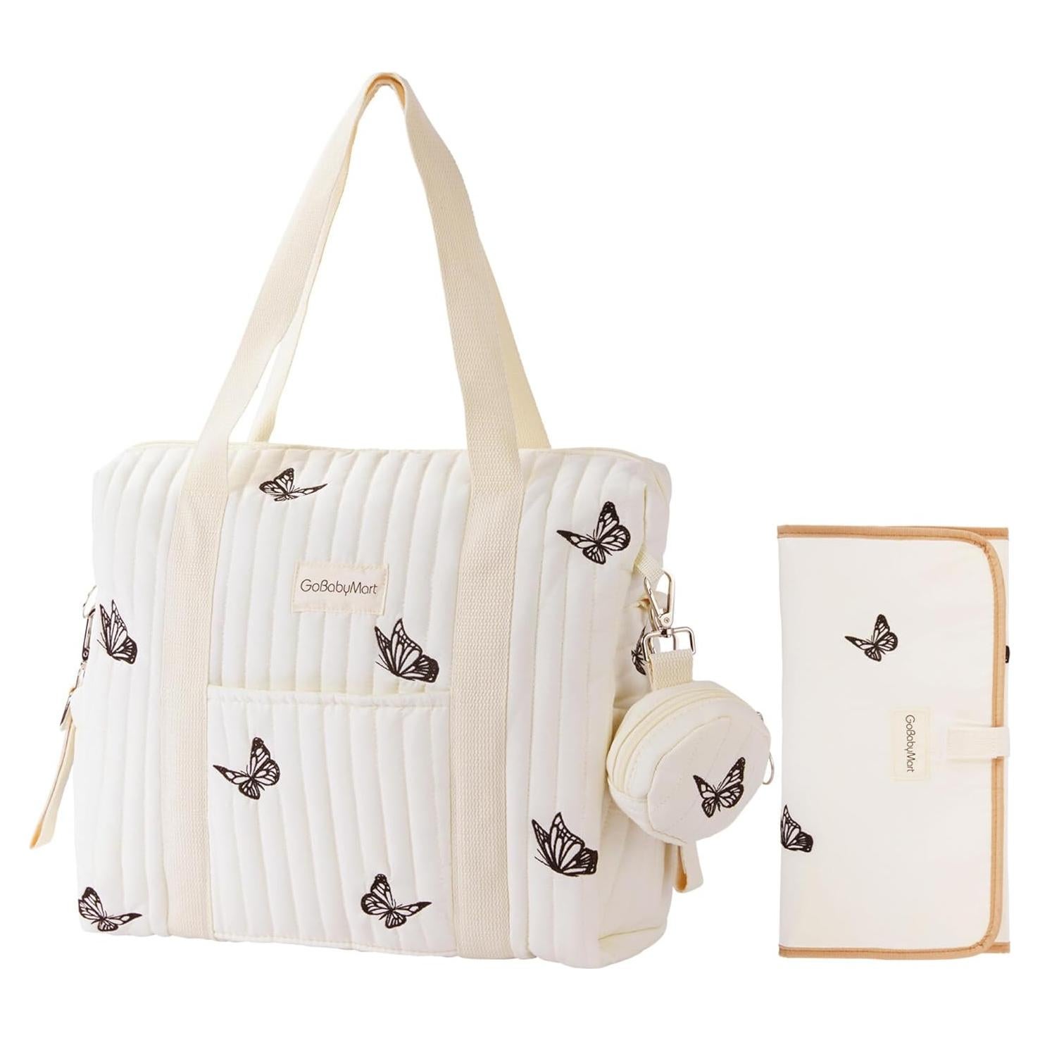 Bolsa de Pañales Grande GoBabyMart - Mariposas Beige, 38x15x30cm