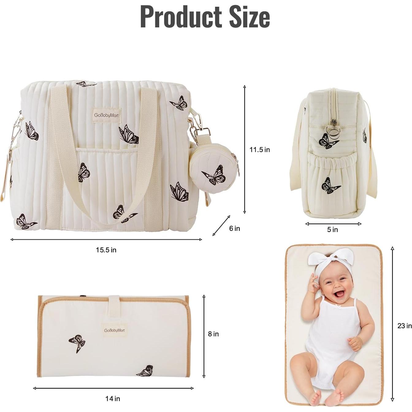 Bolsa de Pañales Grande GoBabyMart - Mariposas Beige, 38x15x30cm