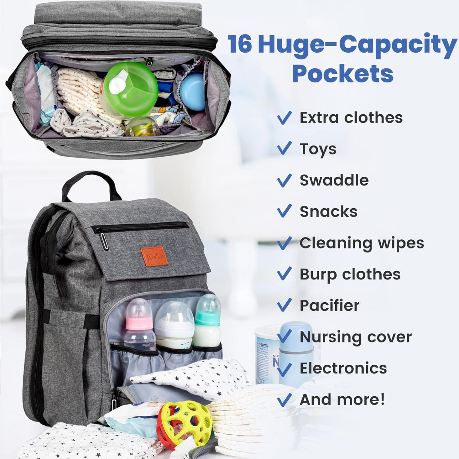 Mochila para Pañales Pillani Gris - Impermeable y Ligera 25L