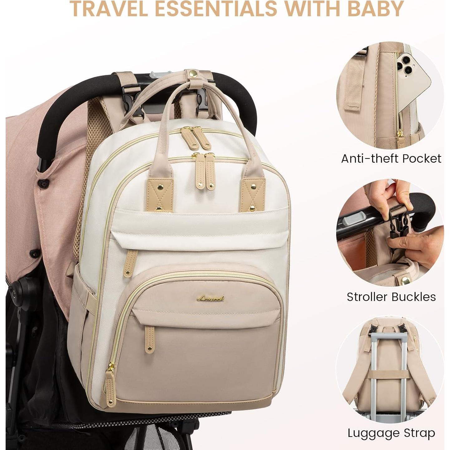 Mochila para Pañales LOVEVOOK Beige-Khaki 30L con Cambiador