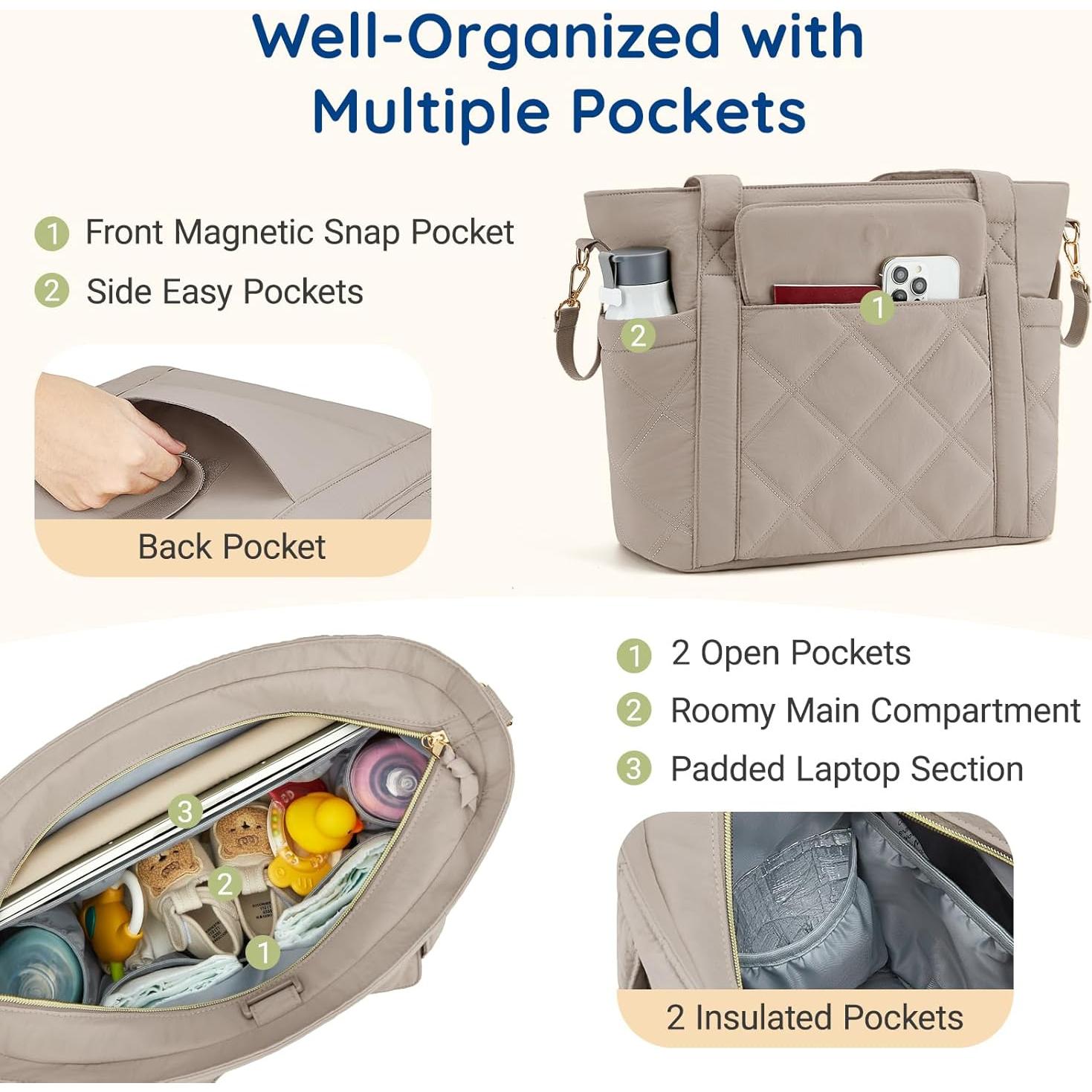 Bolsa de Pañales Tote mommore para Mamá - Ligera y Multifuncional