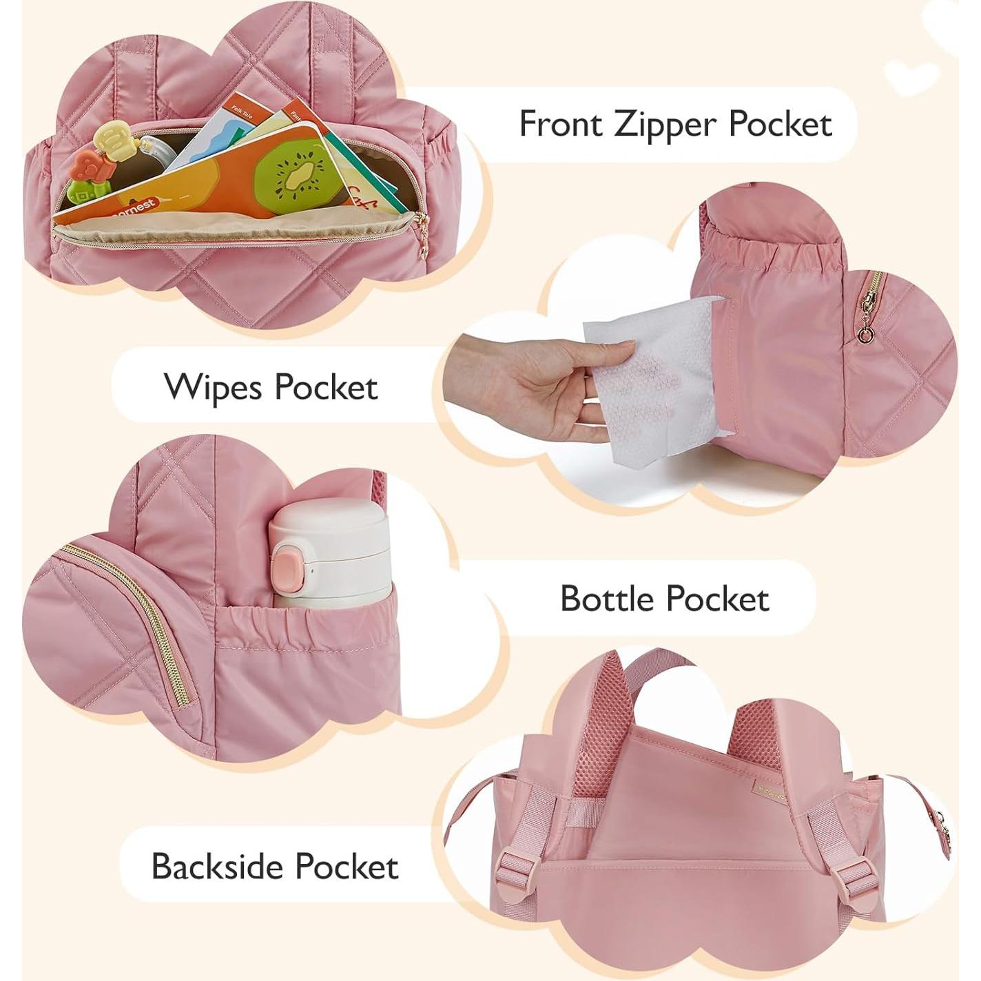 Mochila de Pañales Acolchada Mommore Rosa Mini 30x18x34cm