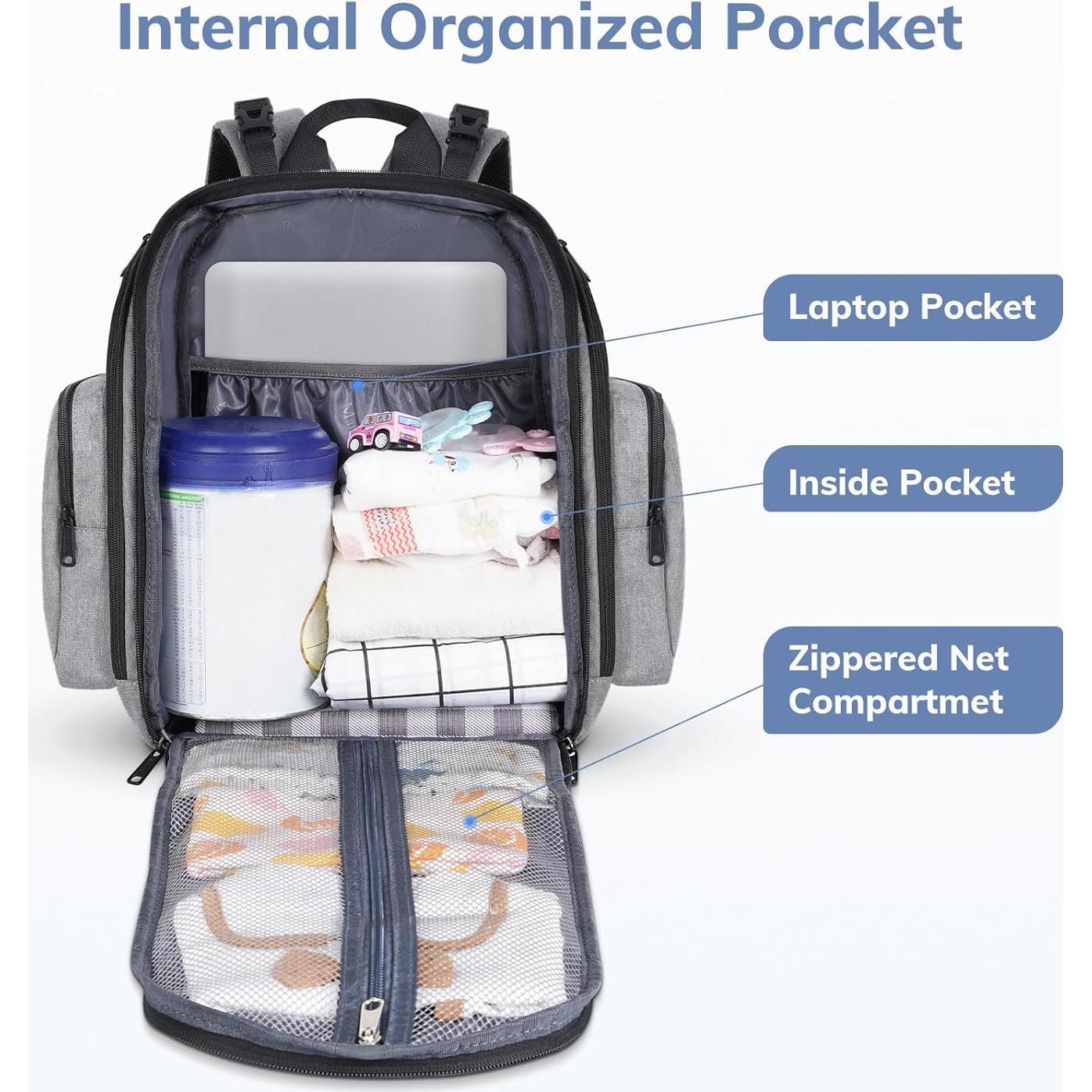 Mochila de Pañales Mancro Gris, 24L, Impermeable, Unisex