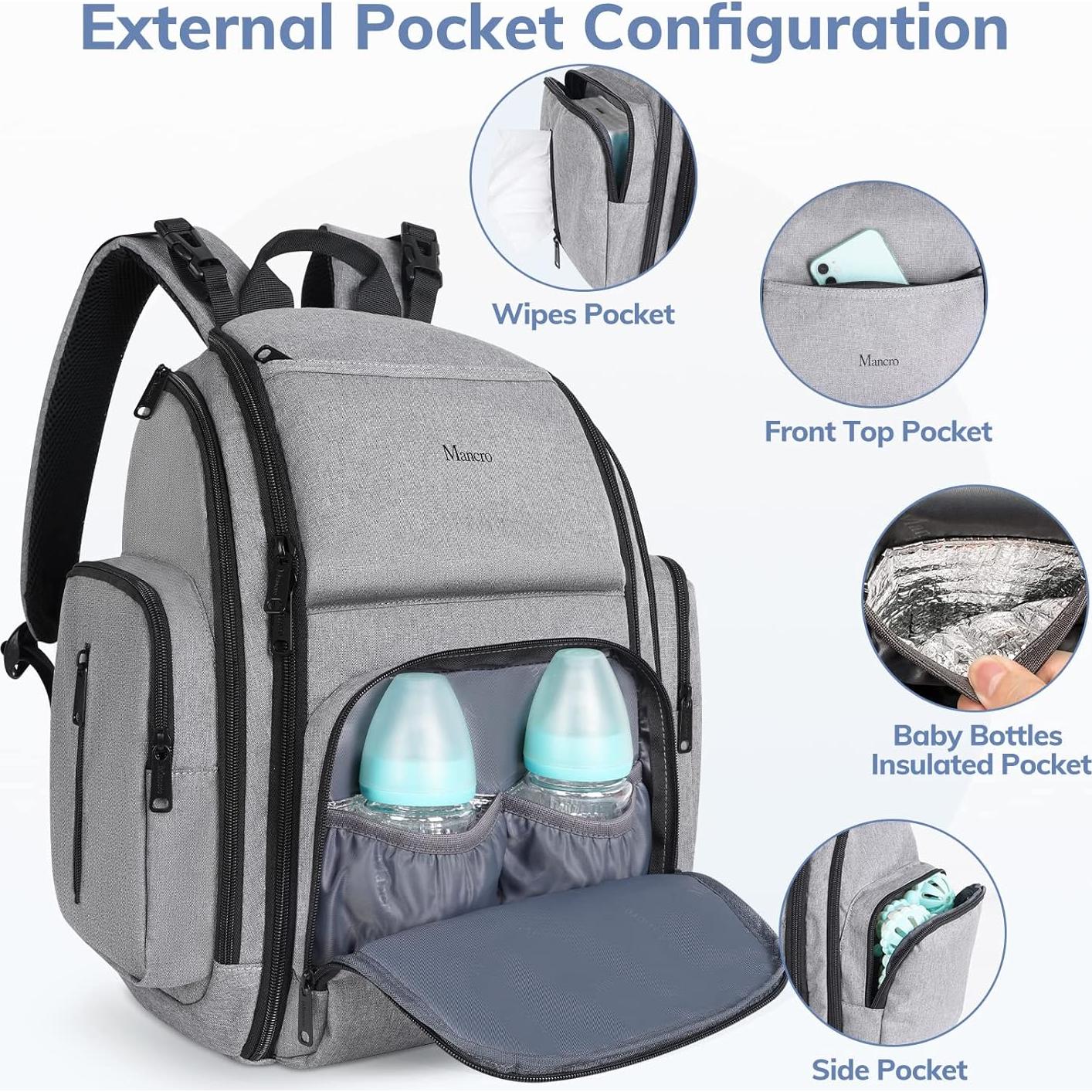 Mochila de Pañales Mancro Gris, 24L, Impermeable, Unisex