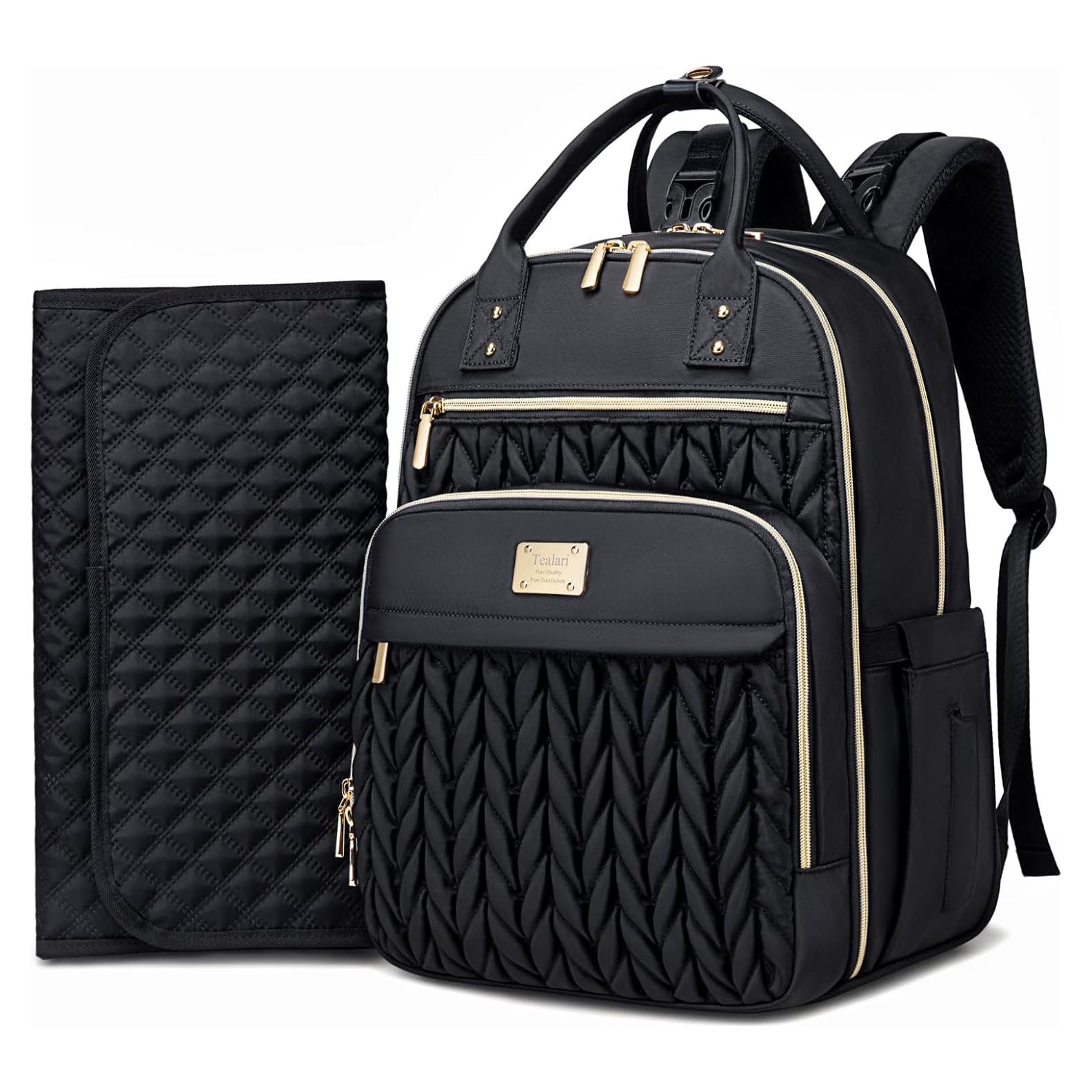 Mochila para Pañales Elegante Impermeable con Cambiador Negro