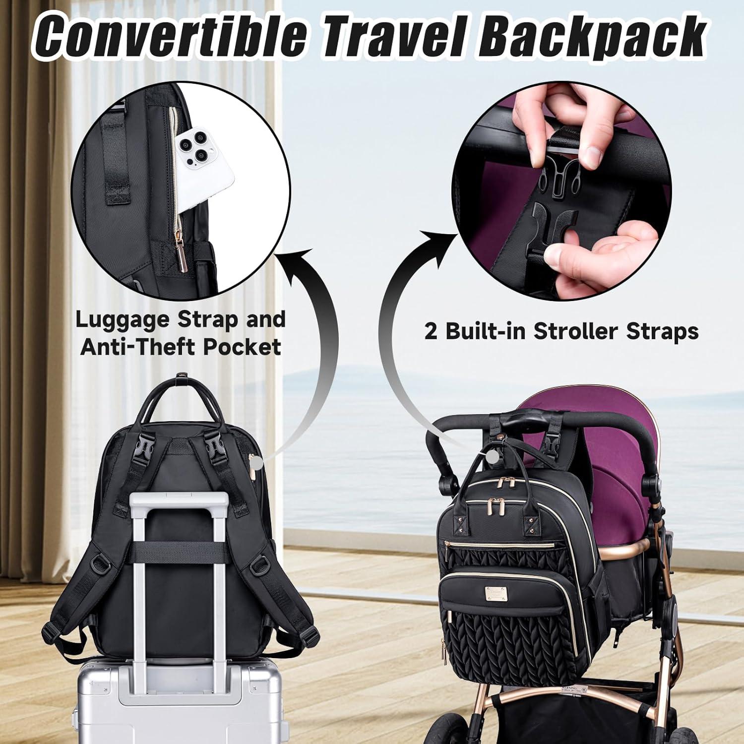 Mochila para Pañales Elegante Impermeable con Cambiador Negro