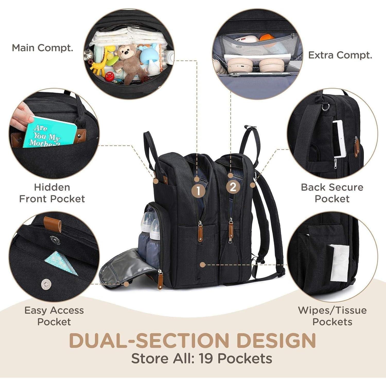 Mochila Expandible para Pañales Unisex - 35L, Duales Compartimentos