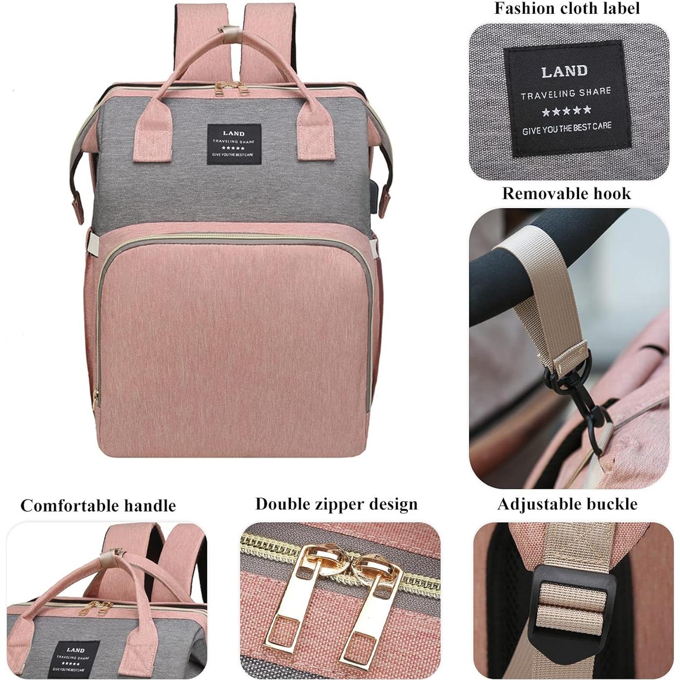 Mochila de Pañales ANWTOTU Rosa-Gris con Estación de Cambio