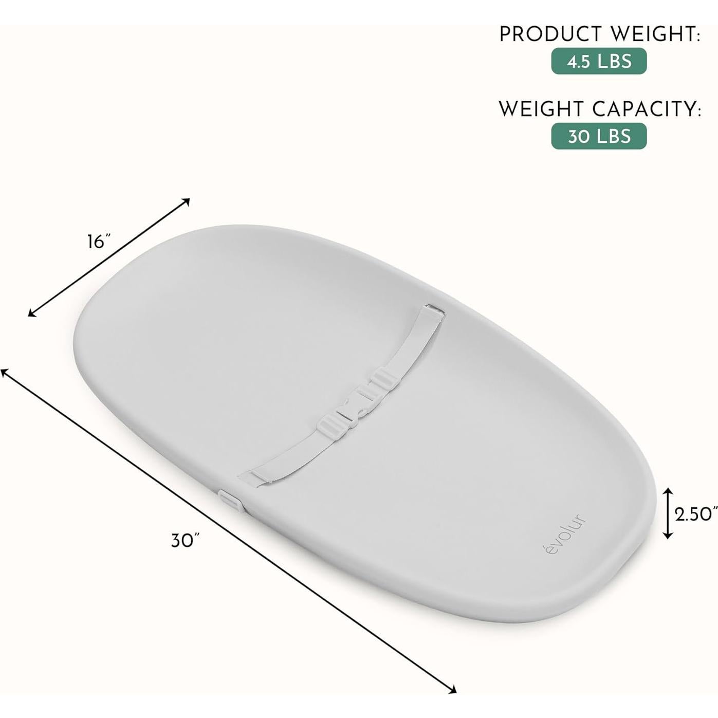 Almohadilla para Cambiar Bebés Evolur Eva Gris Claro 76x40 cm