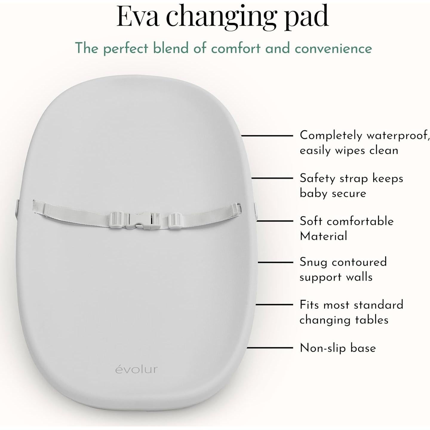 Almohadilla para Cambiar Bebés Evolur Eva Gris Claro 76x40 cm