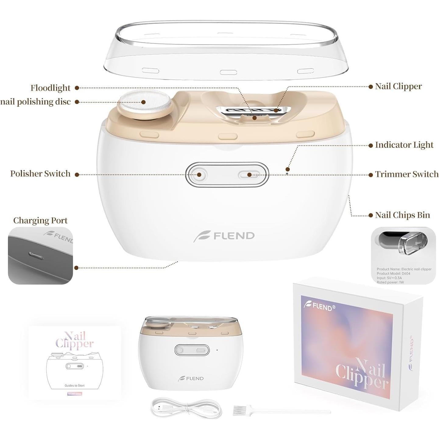 Cortador de Uñas Eléctrico Bubbacare 2 en 1 con Pulidor