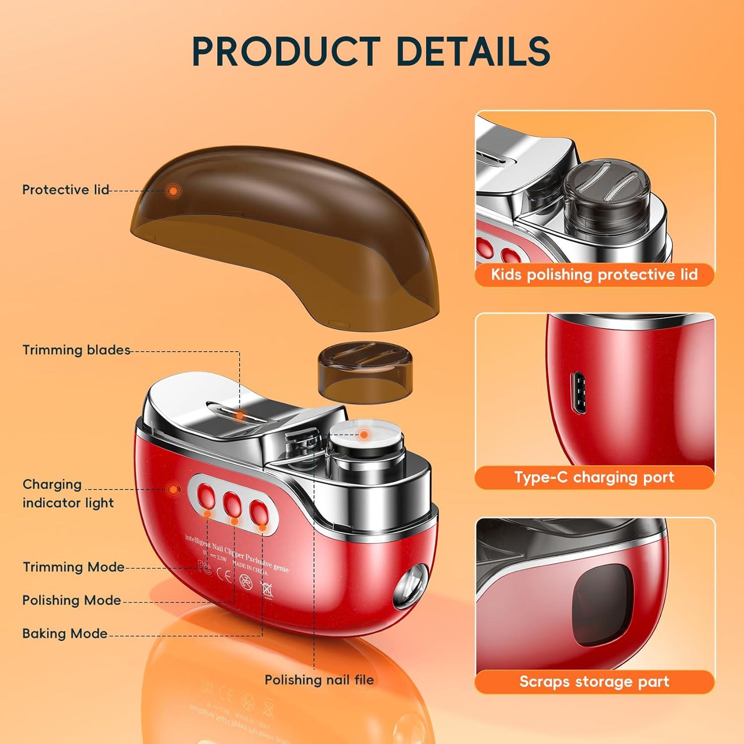 Cortador de Uñas Eléctrico Blissleaf 3 en 1 para Bebés Rojo