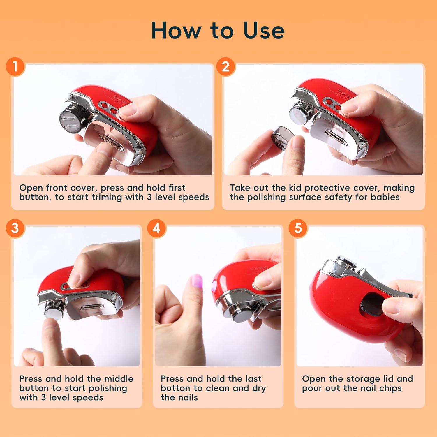 Cortador de Uñas Eléctrico Blissleaf 3 en 1 para Bebés Rojo