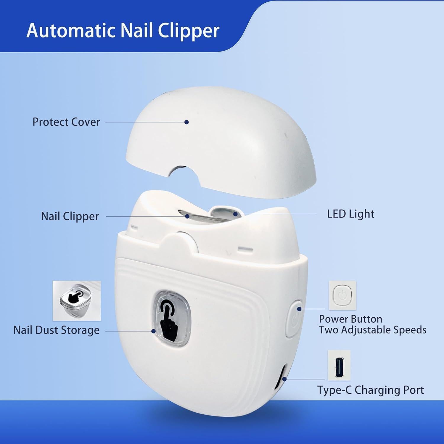 Cortador de Uñas Eléctrico CALSON Recargable USB con Luz LED