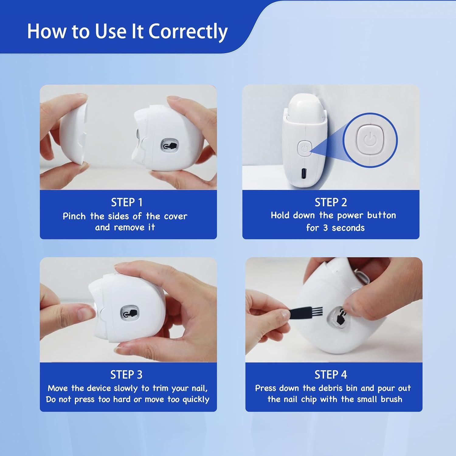 Cortador de Uñas Eléctrico CALSON Recargable USB con Luz LED