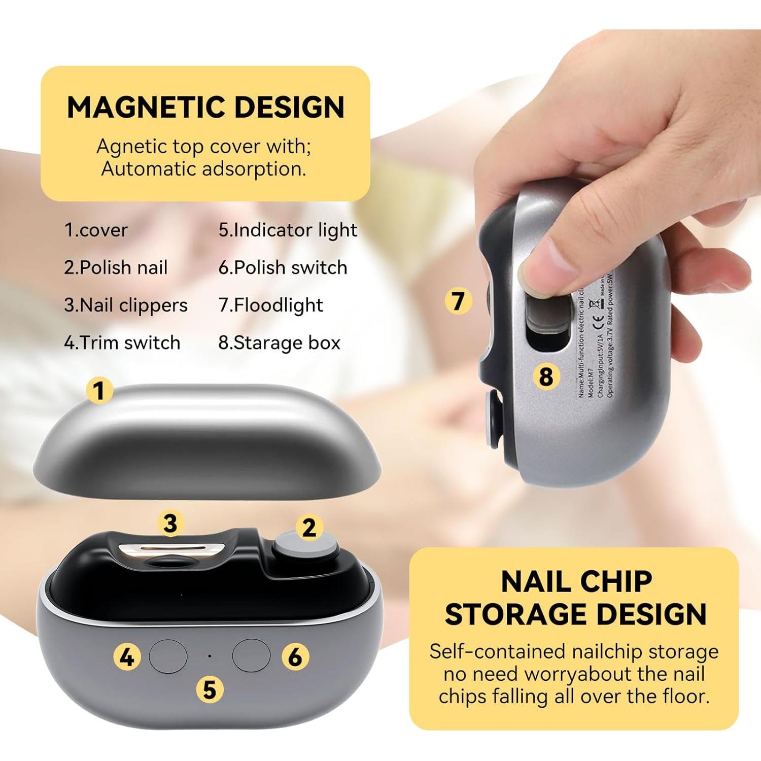Cortauñas Eléctrico Yoiilifee 3 en 1 con Luz LED y Almacenamiento