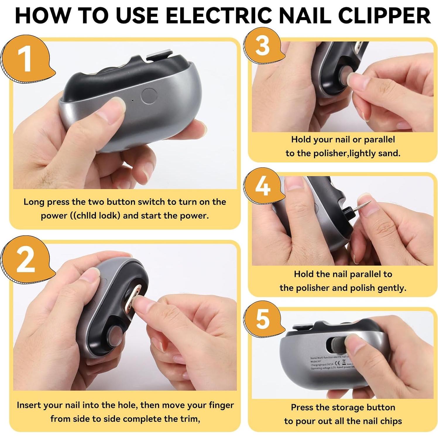 Cortauñas Eléctrico Yoiilifee 3 en 1 con Luz LED y Almacenamiento