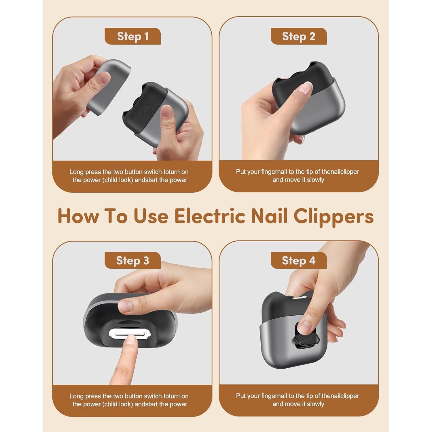 Cortador de Uñas Eléctrico KoziHarmni Recargable USB 2 Velocidades