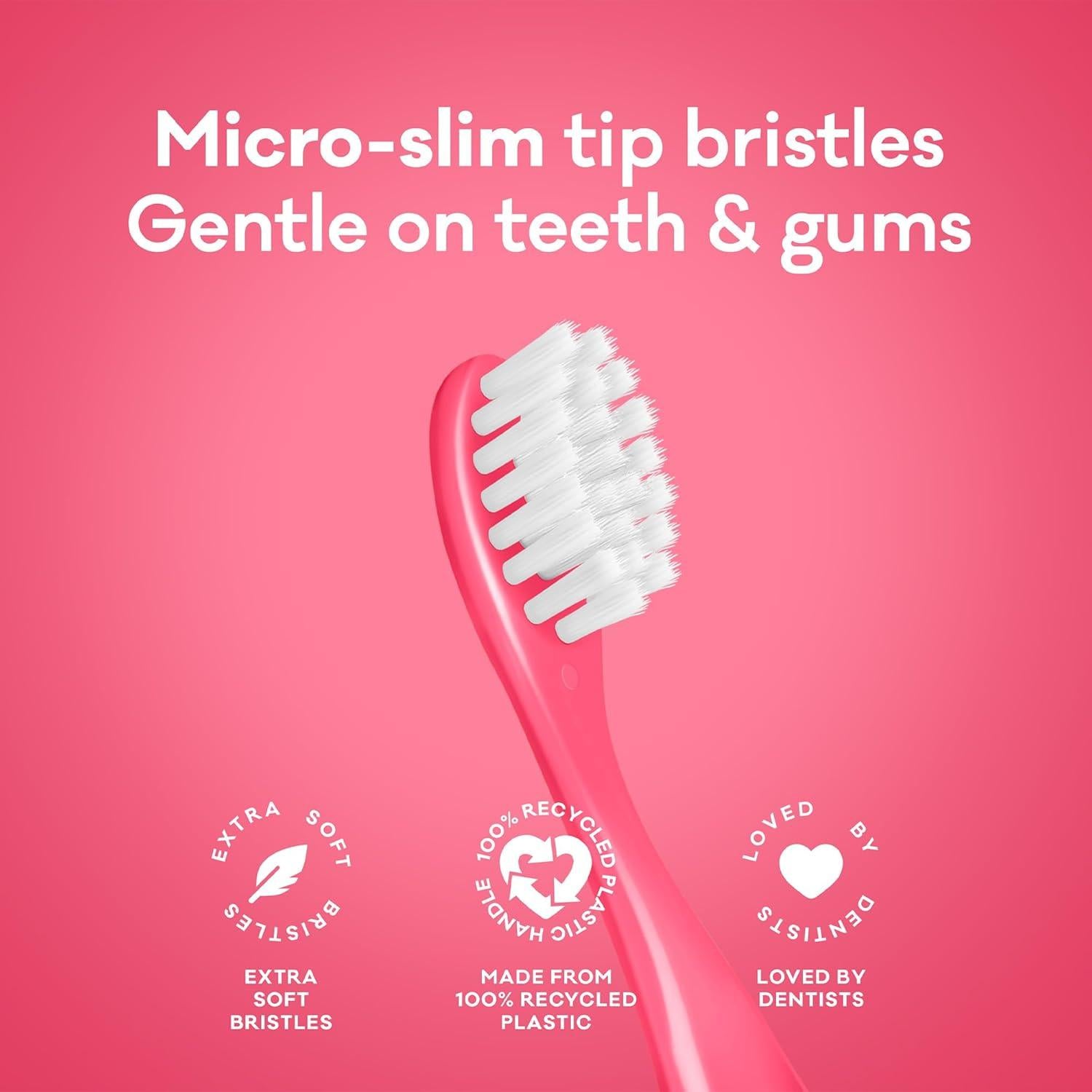 Cepillo de Dientes Grin Kids Rosa 100% Reciclado Extra Suave 4 Unidades