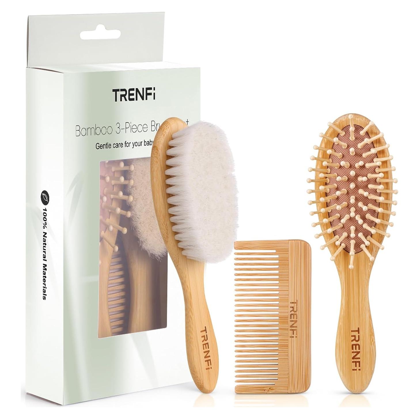 Juego de Cepillo y Peine de Bambú TRENFi para Bebés - 3 Piezas