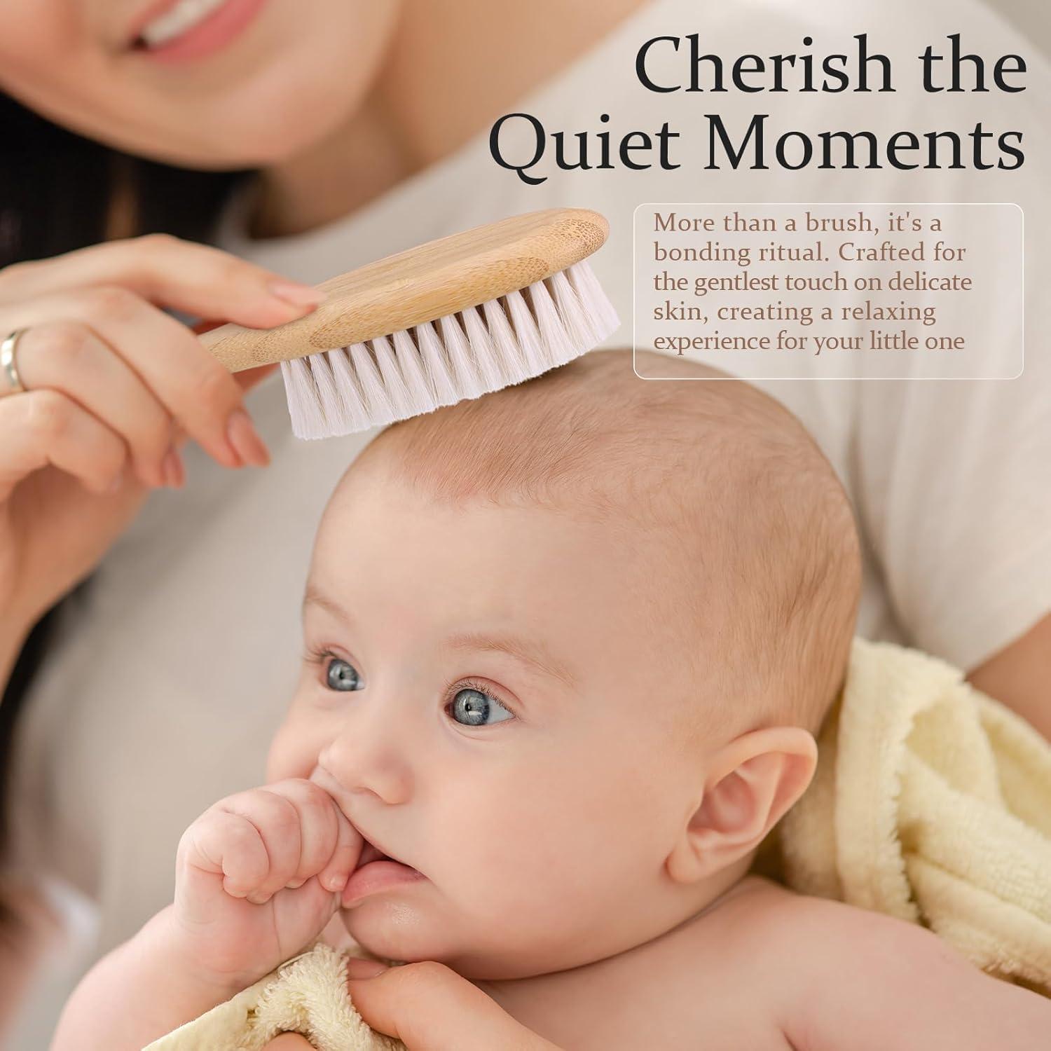 Juego de Cepillo y Peine de Bambú TRENFi para Bebés - 3 Piezas