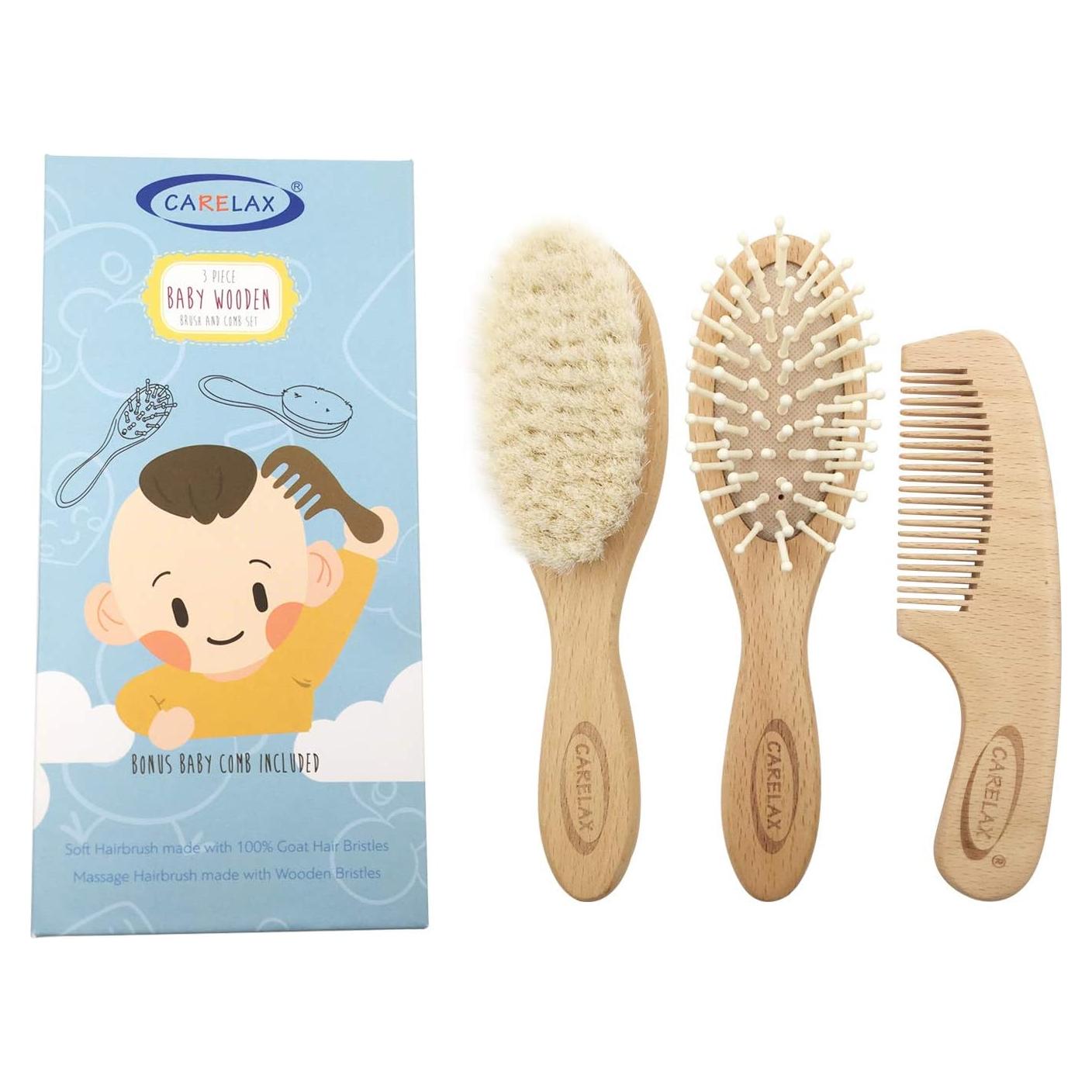 Juego de Cepillo y Peine para Bebés CARELAX - Madera y Cerda Natural