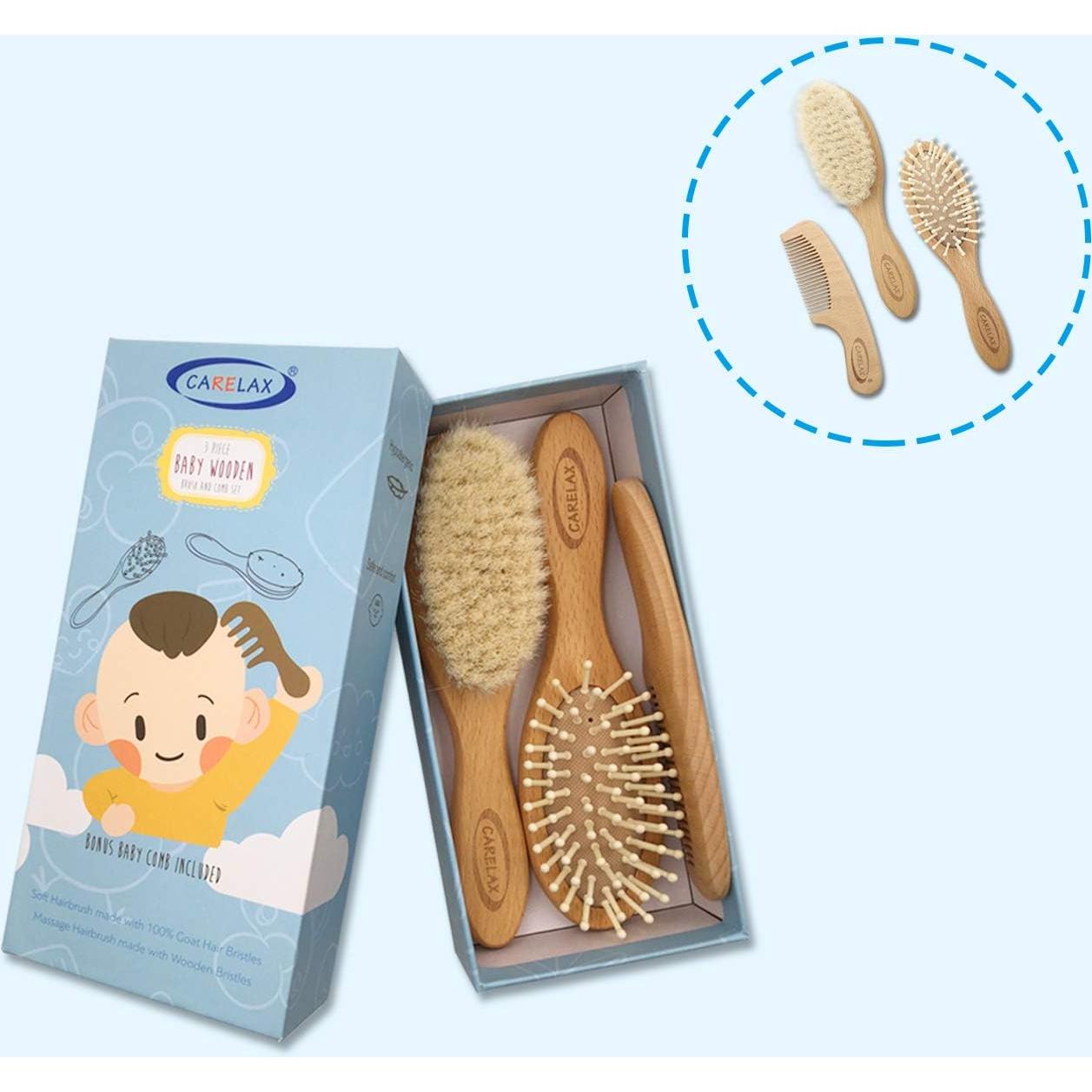 Juego de Cepillo y Peine para Bebés CARELAX - Madera y Cerda Natural