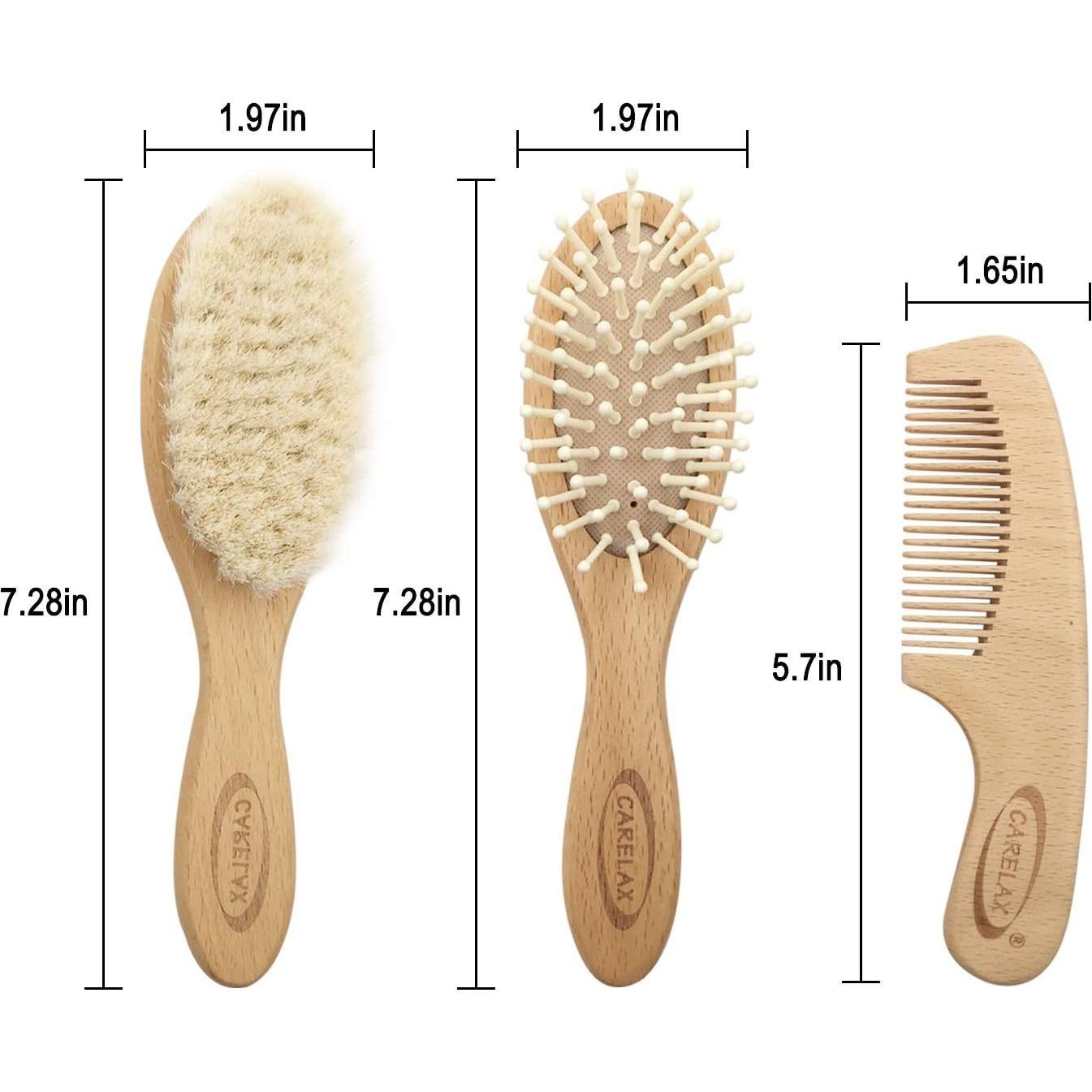 Juego de Cepillo y Peine para Bebés CARELAX - Madera y Cerda Natural