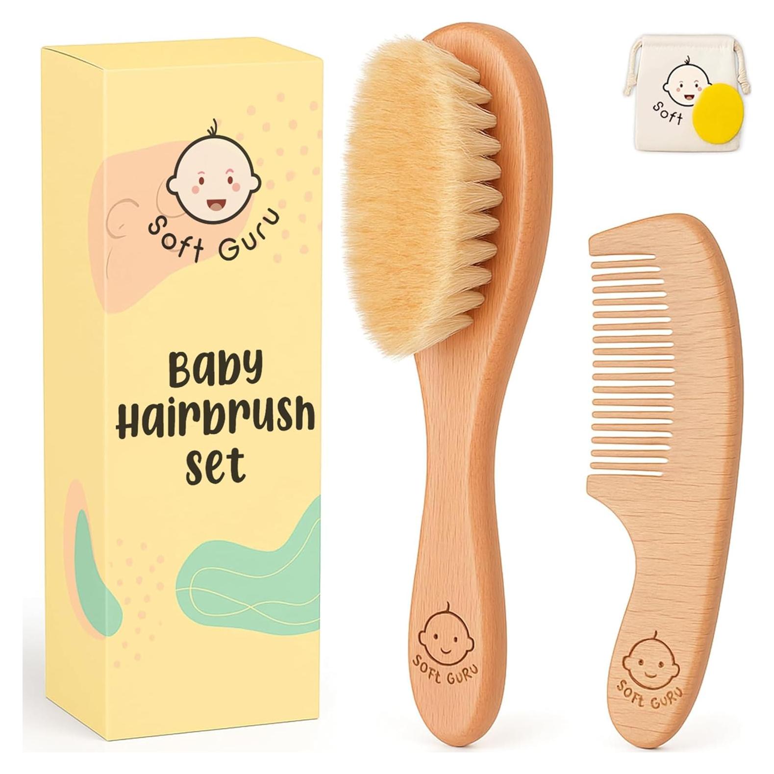 Juego de Cepillo y Peine para Bebés Soft Guru - Madera Natural