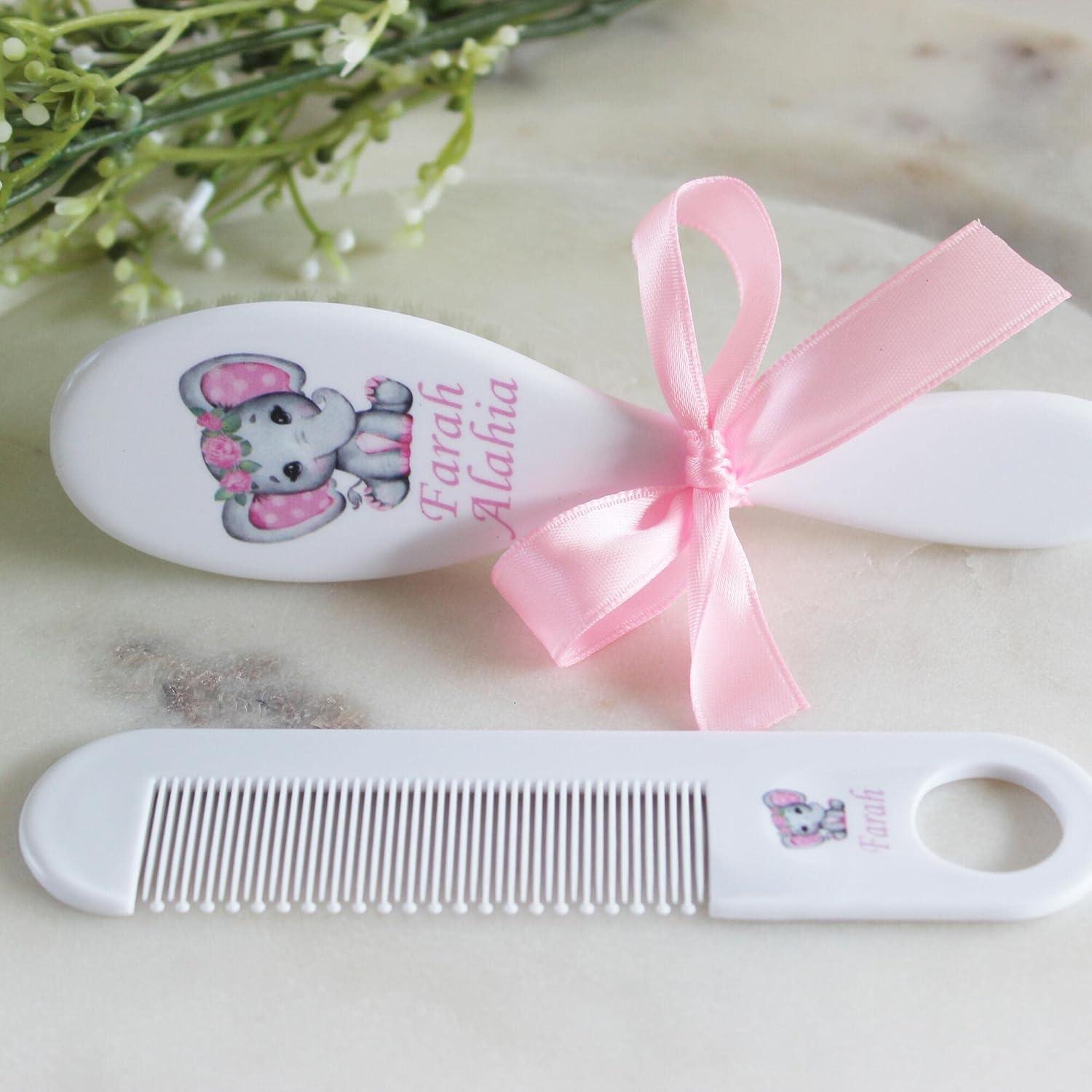 Set de Cepillo y Peine Personalizado para Bebé Elefante Rosa