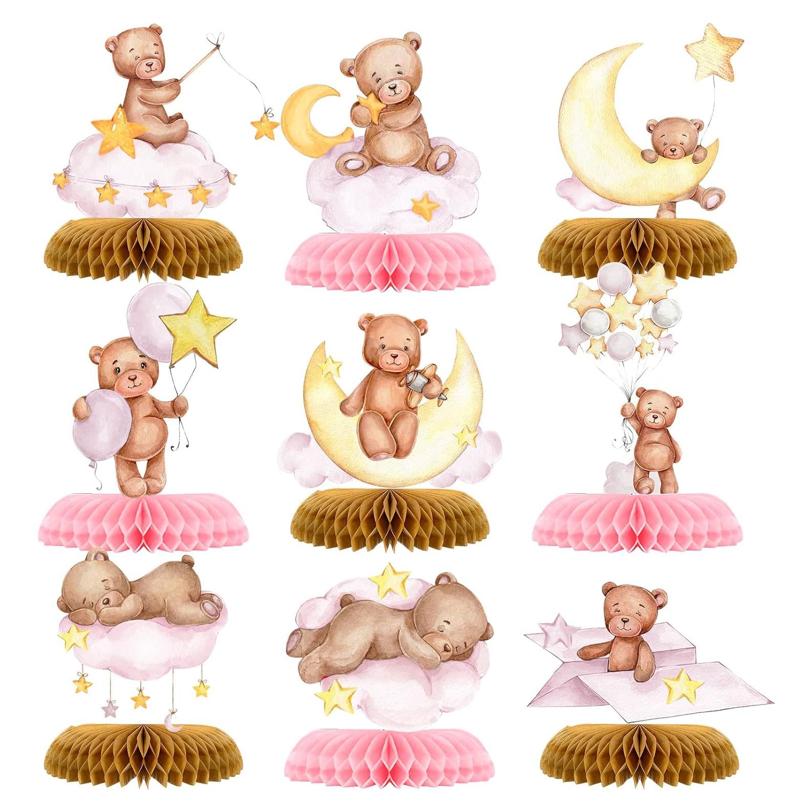 Centro de Mesa Panal Oso Rosa 9 Pcs Tarklanda Decoración Fiesta