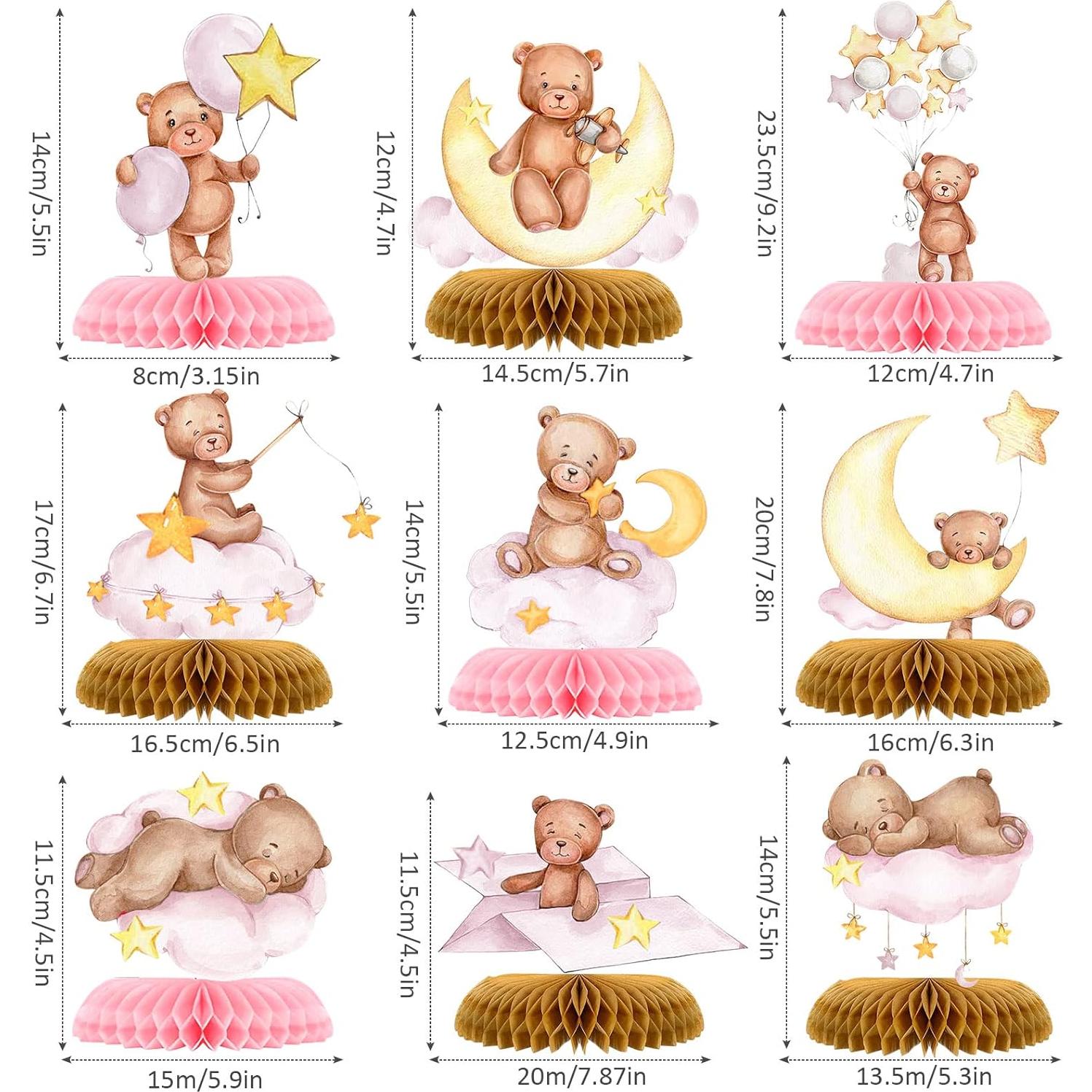 Centro de Mesa Panal Oso Rosa 9 Pcs Tarklanda Decoración Fiesta