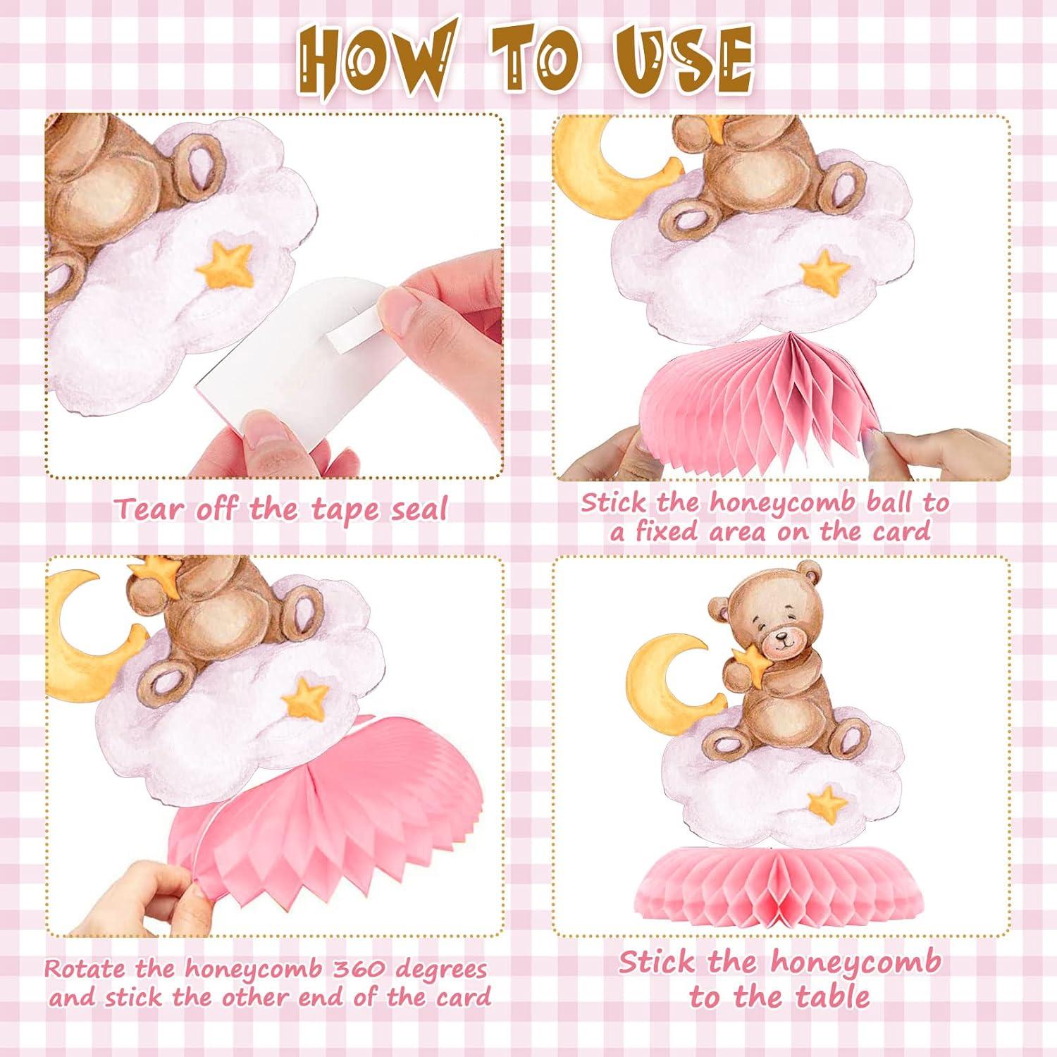 Centro de Mesa Panal Oso Rosa 9 Pcs Tarklanda Decoración Fiesta