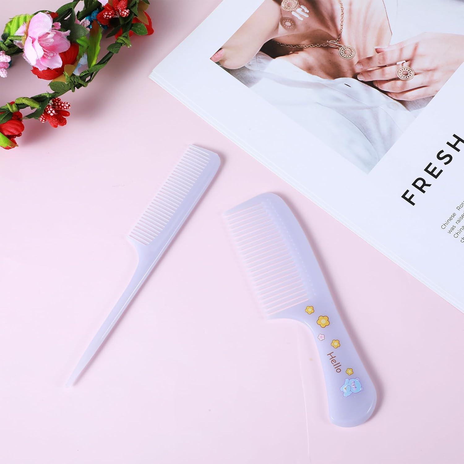 2 Pcs Small Cute Hair Comb Baby Comb Toddler Mini Set Fine Tooth Rat Tail Portable Anti-Static Plastic Hairdressing Gift Detangling Hairdressing Styling(Purple)