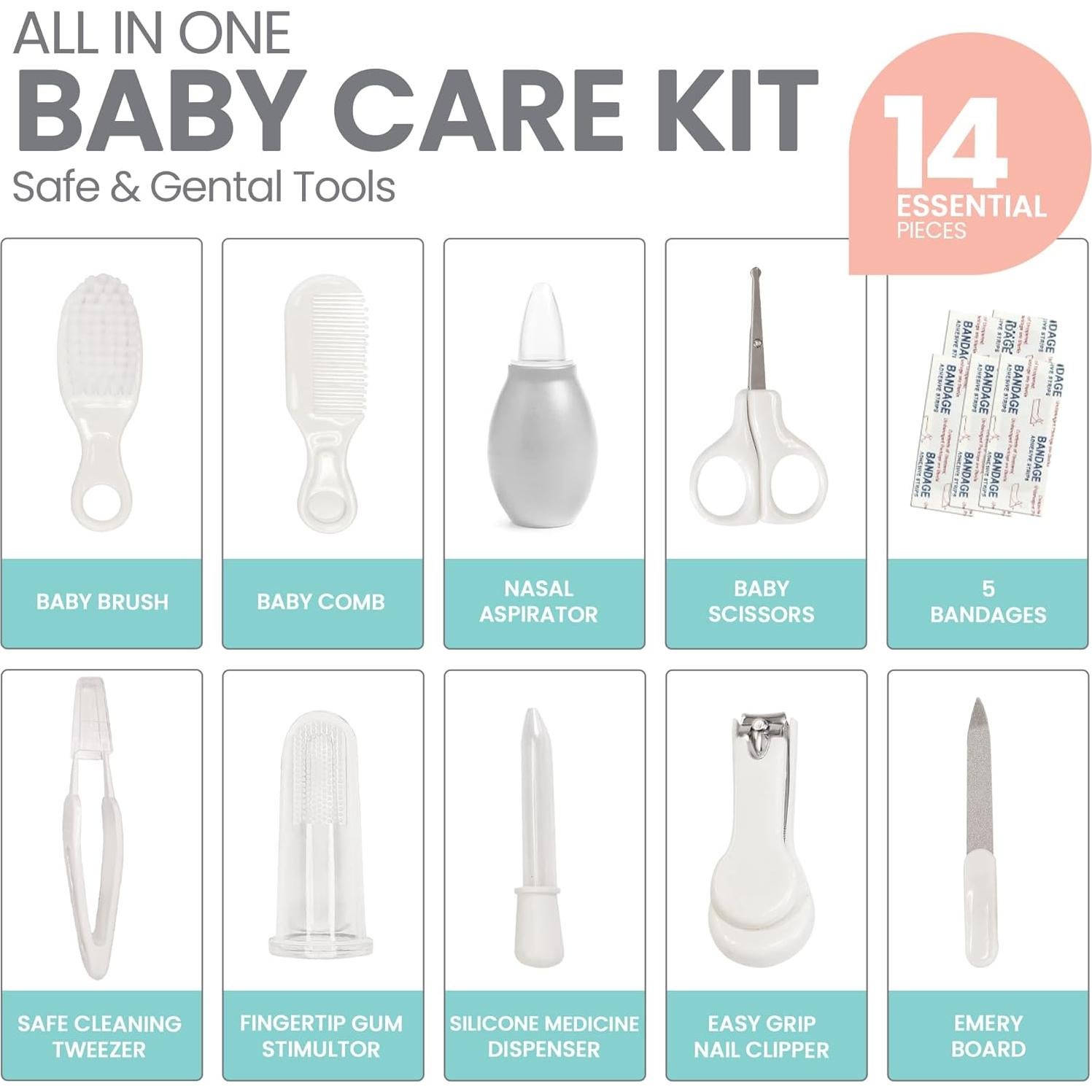 Kit de Aseo para Bebés Lulyboo 14 Piezas con Bolsa de Viaje