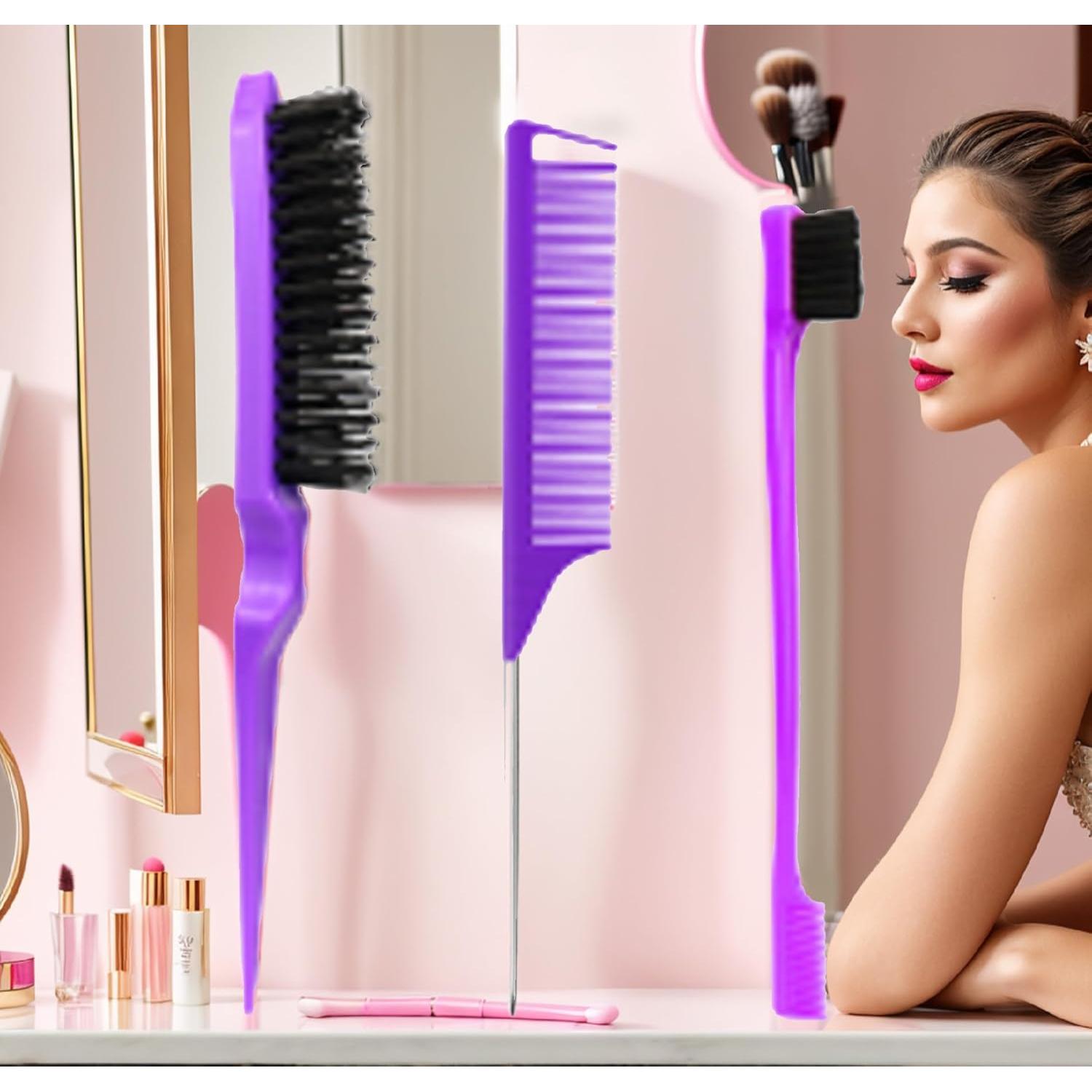 Juego de 3 Peines Morados - Peine Dientes Anchos y Cepillo Ventilado