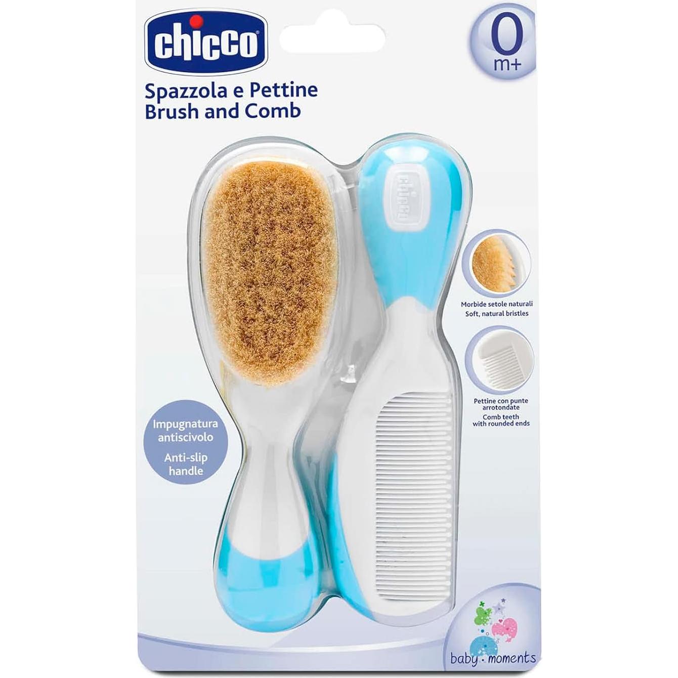 Cepillo y Peine Chicco Azul para Bebés - Fibras de Seda