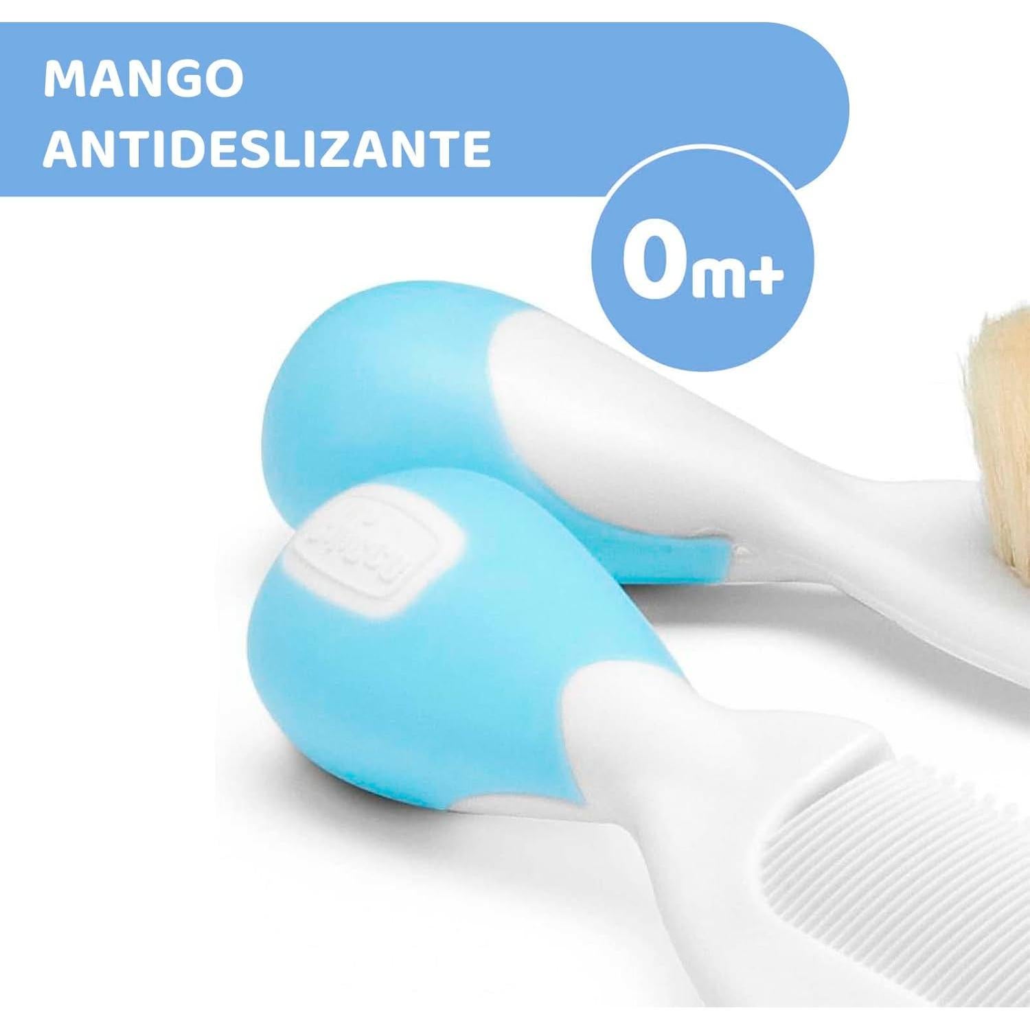 Cepillo y Peine Chicco Azul para Bebés - Fibras de Seda