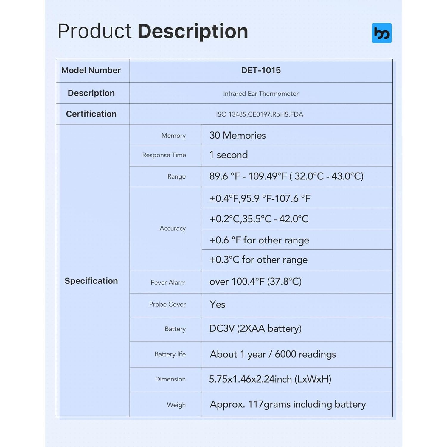 Termómetro de oído Femometer Family DET-1015, 30 memorias, 1s