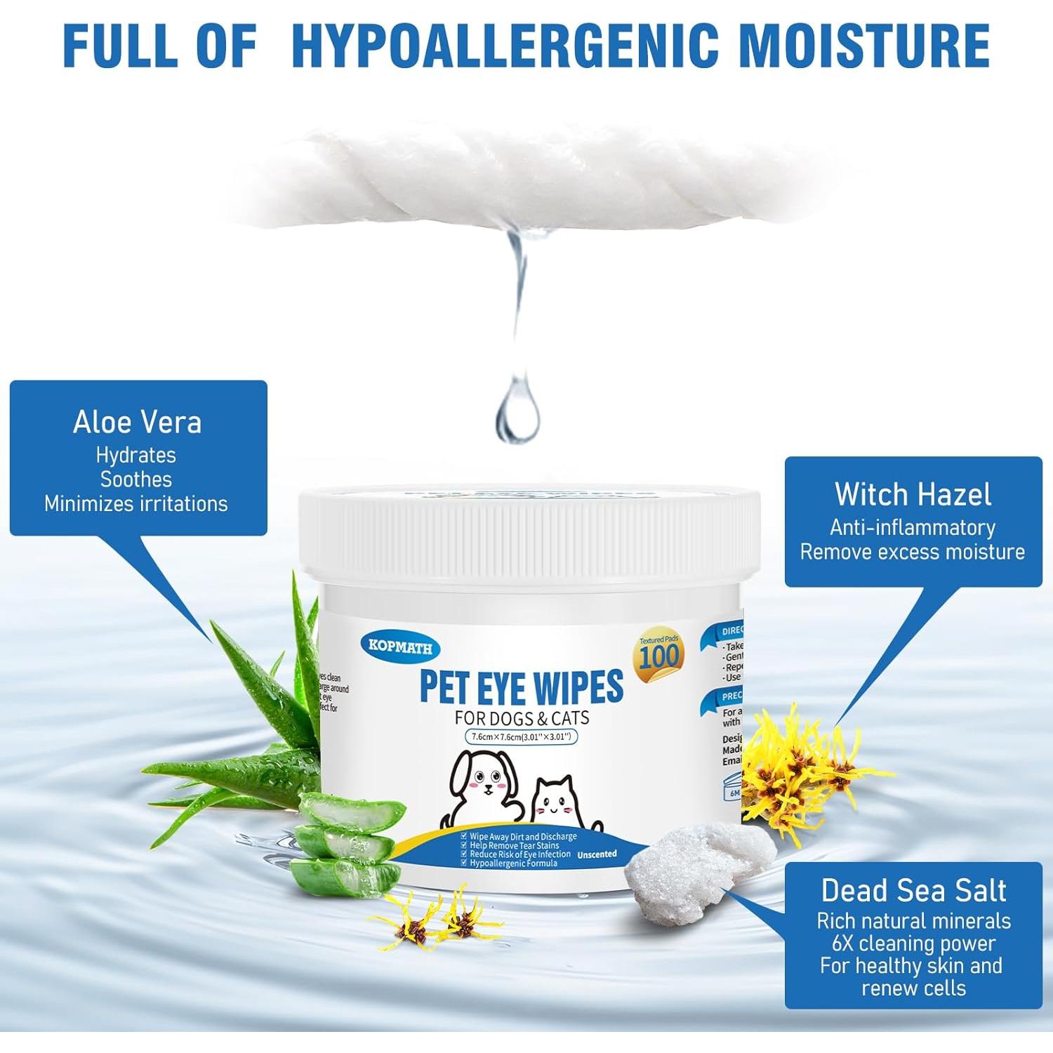 Toallitas para Ojos de Mascotas Kopmath 100 Unidades Sin Fragancia