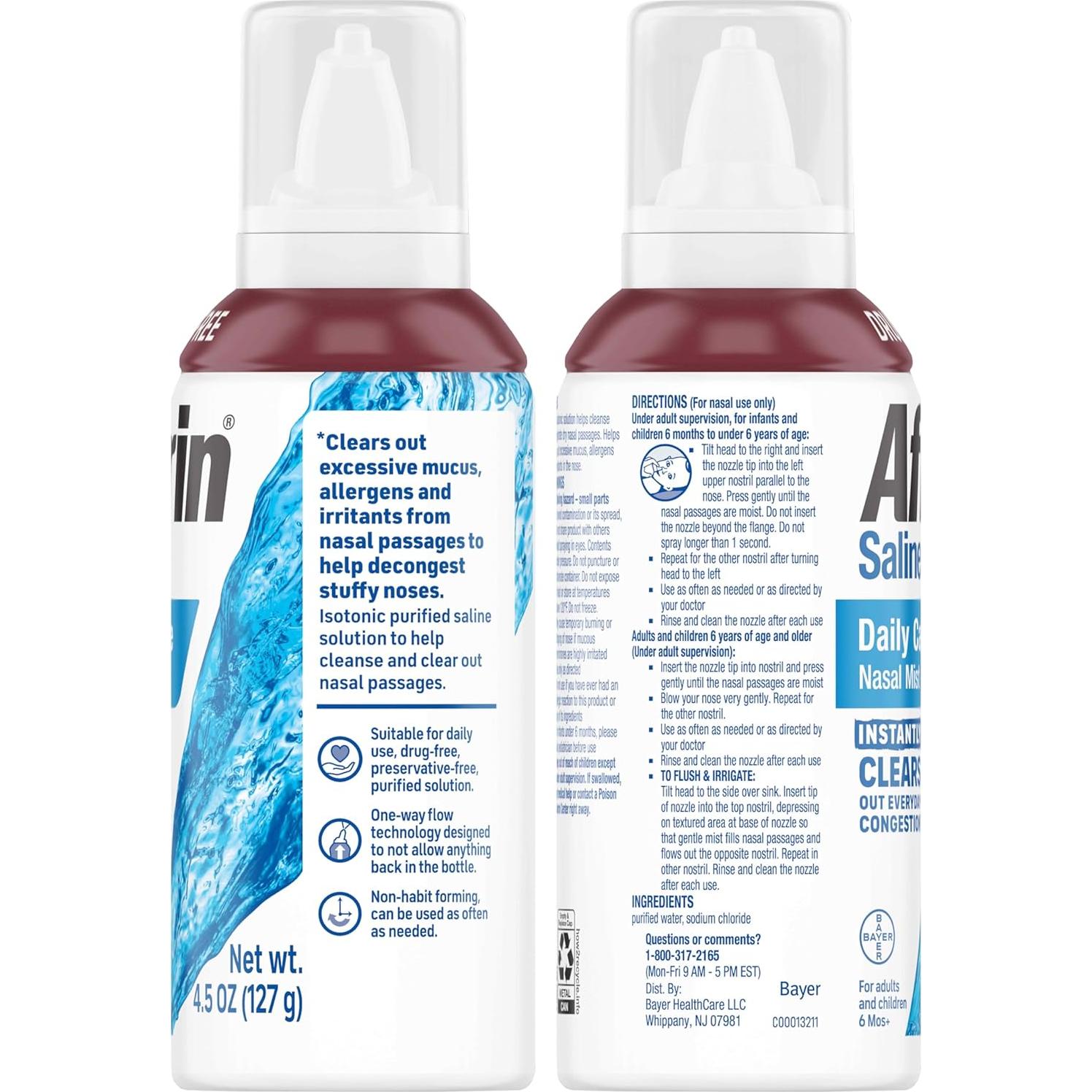 Afrin Spray Nasal Salino 100% Libre de Medicamentos 2x127.6g