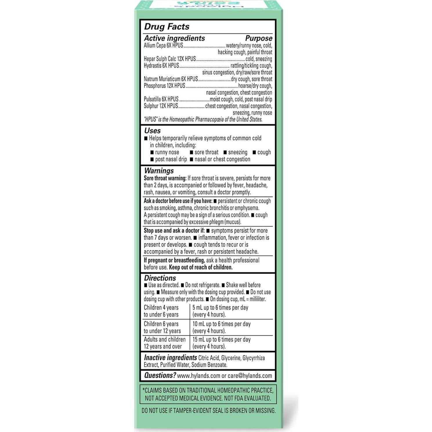 Jarabe para la tos y resfriado Hyland's 118 ml - Niños 2 años+