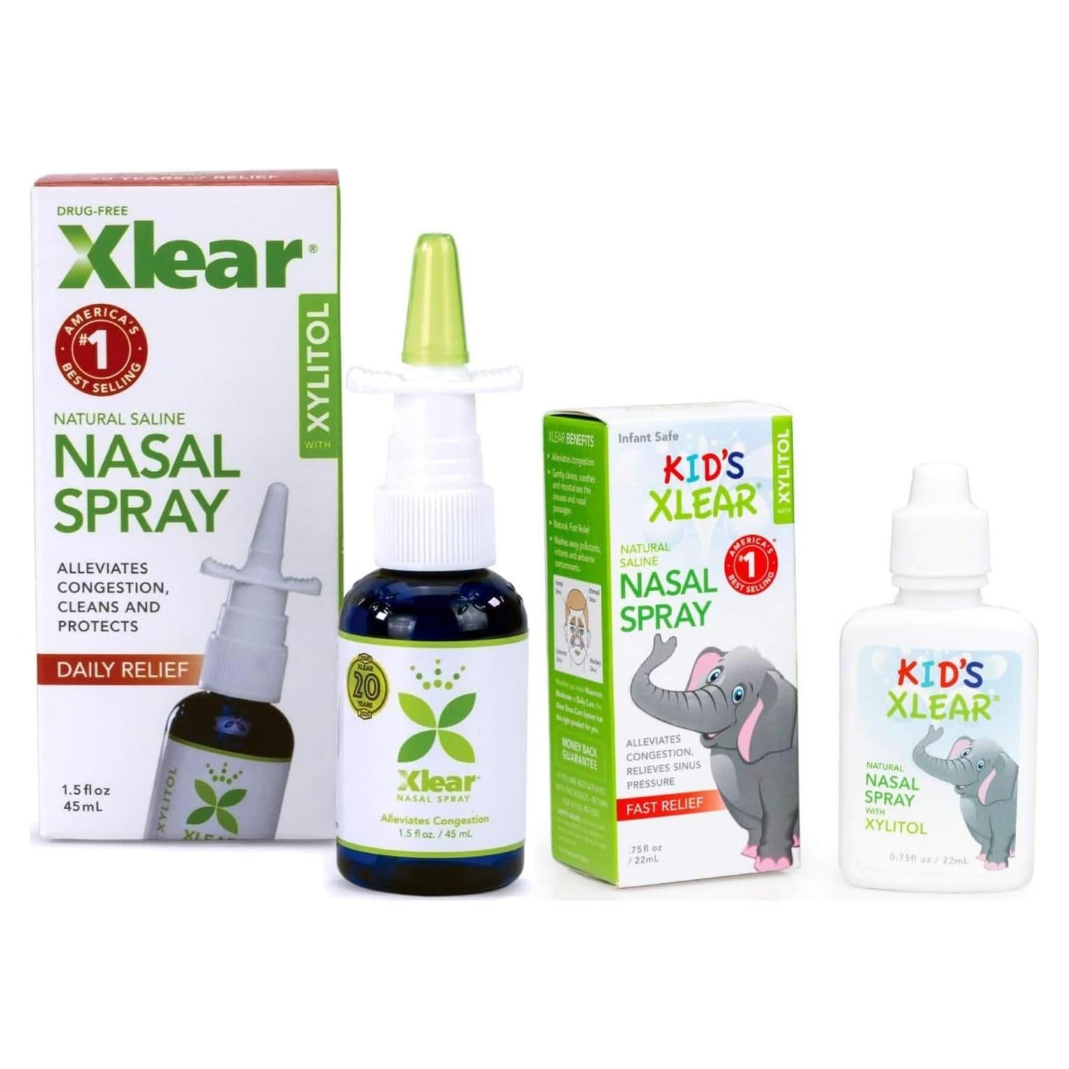 Spray Nasal Salino Natural Xlear con Xilitol - 2 Piezas