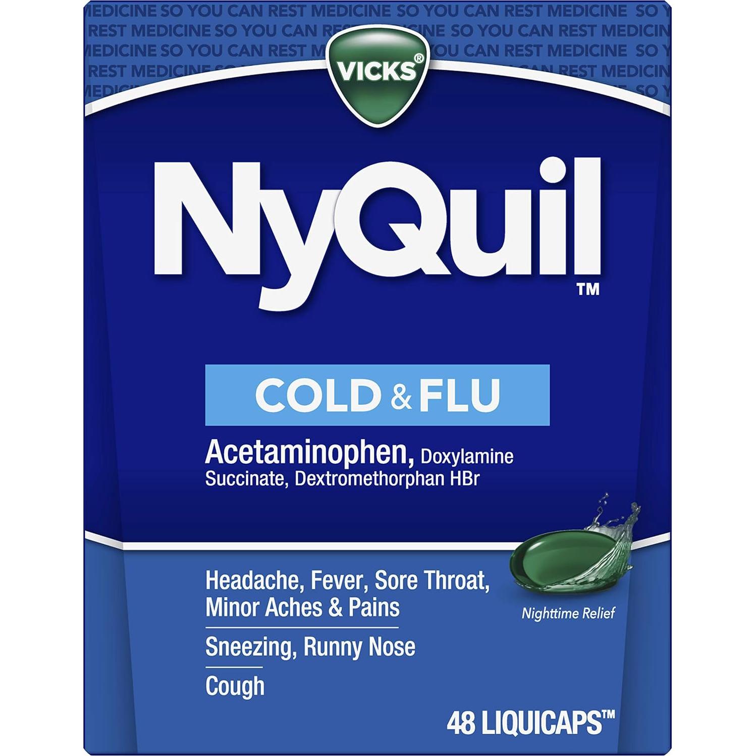 VICKS NyQuil 48 LiquiCaps Alivio Nocturno Resfriado y Gripe