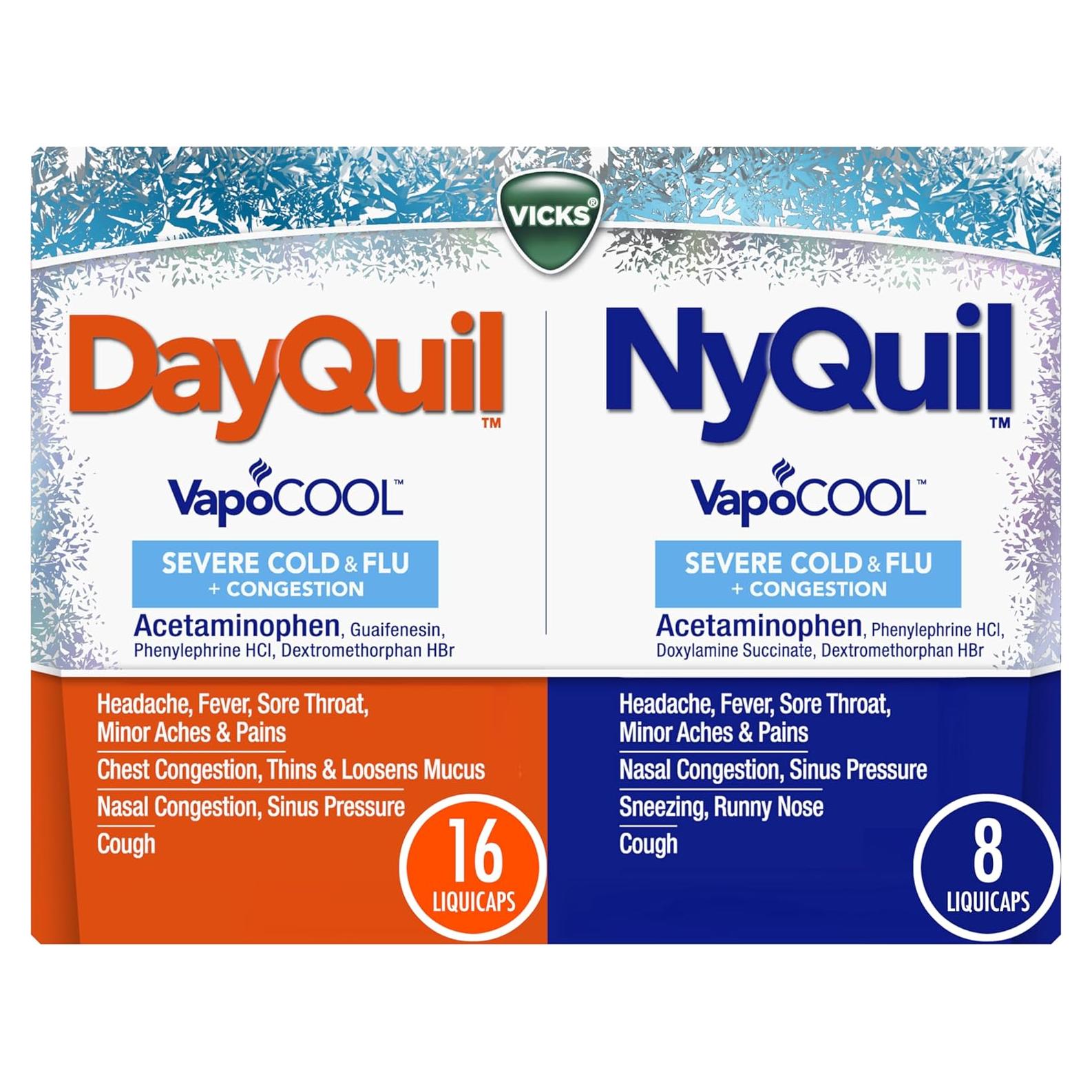 Vicks DayQuil y NyQuil VapoCOOL SEVERE 24 Contenido Alivio Resfriados
