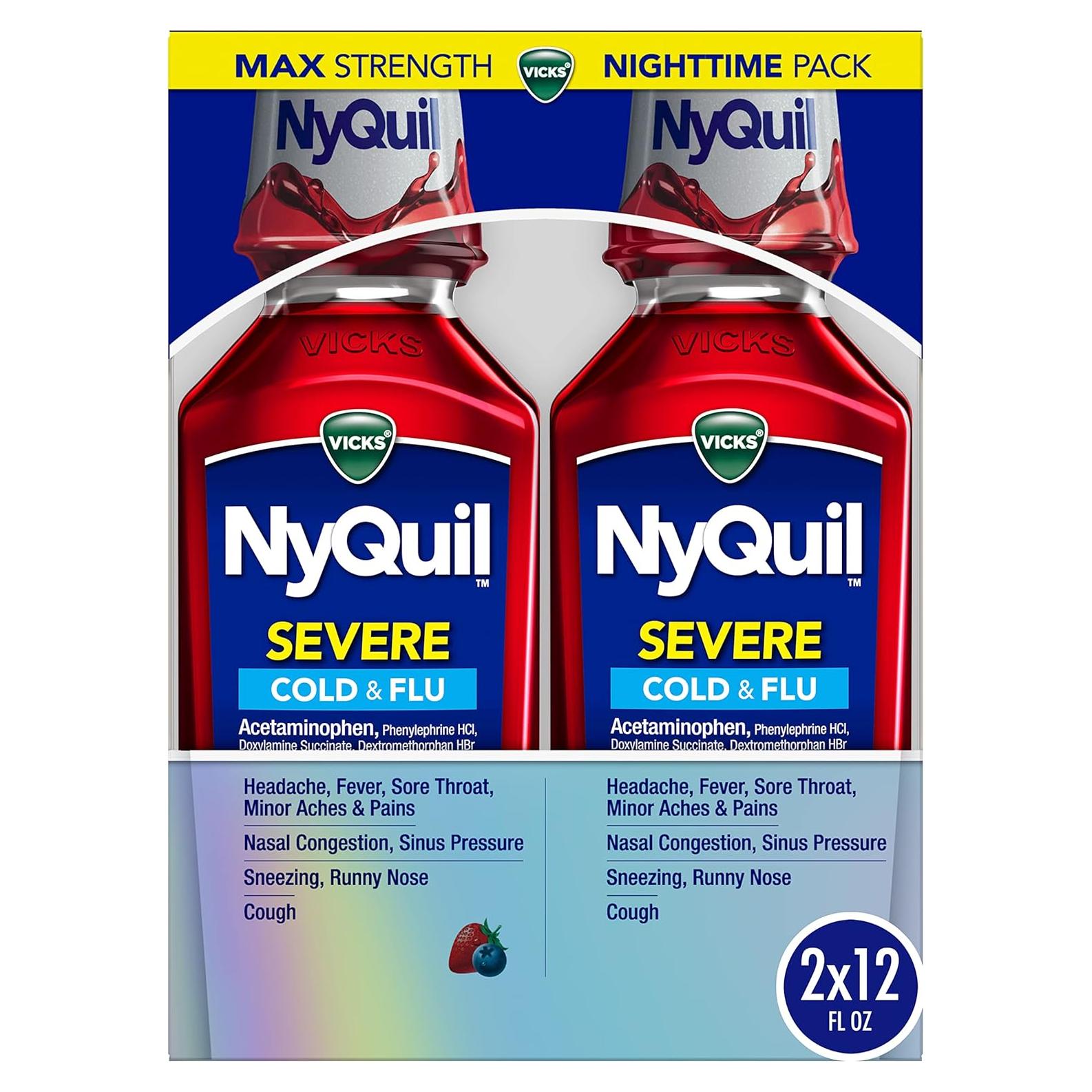 Vicks NyQuil SEVERE 2x355 mL Alivio Resfriados y Gripe Sabor Baya