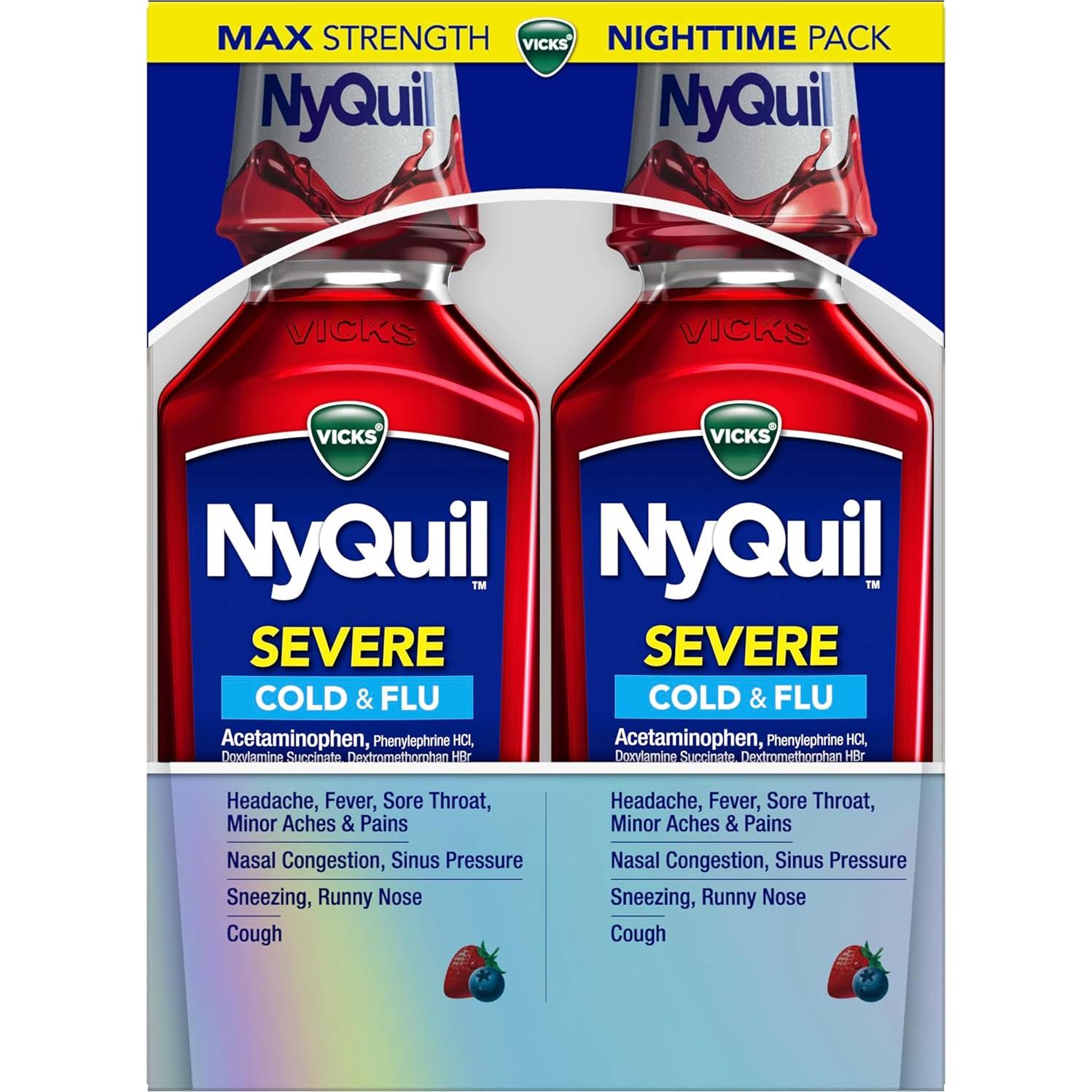 Vicks NyQuil SEVERE 2x355 mL Alivio Resfriados y Gripe Sabor Baya