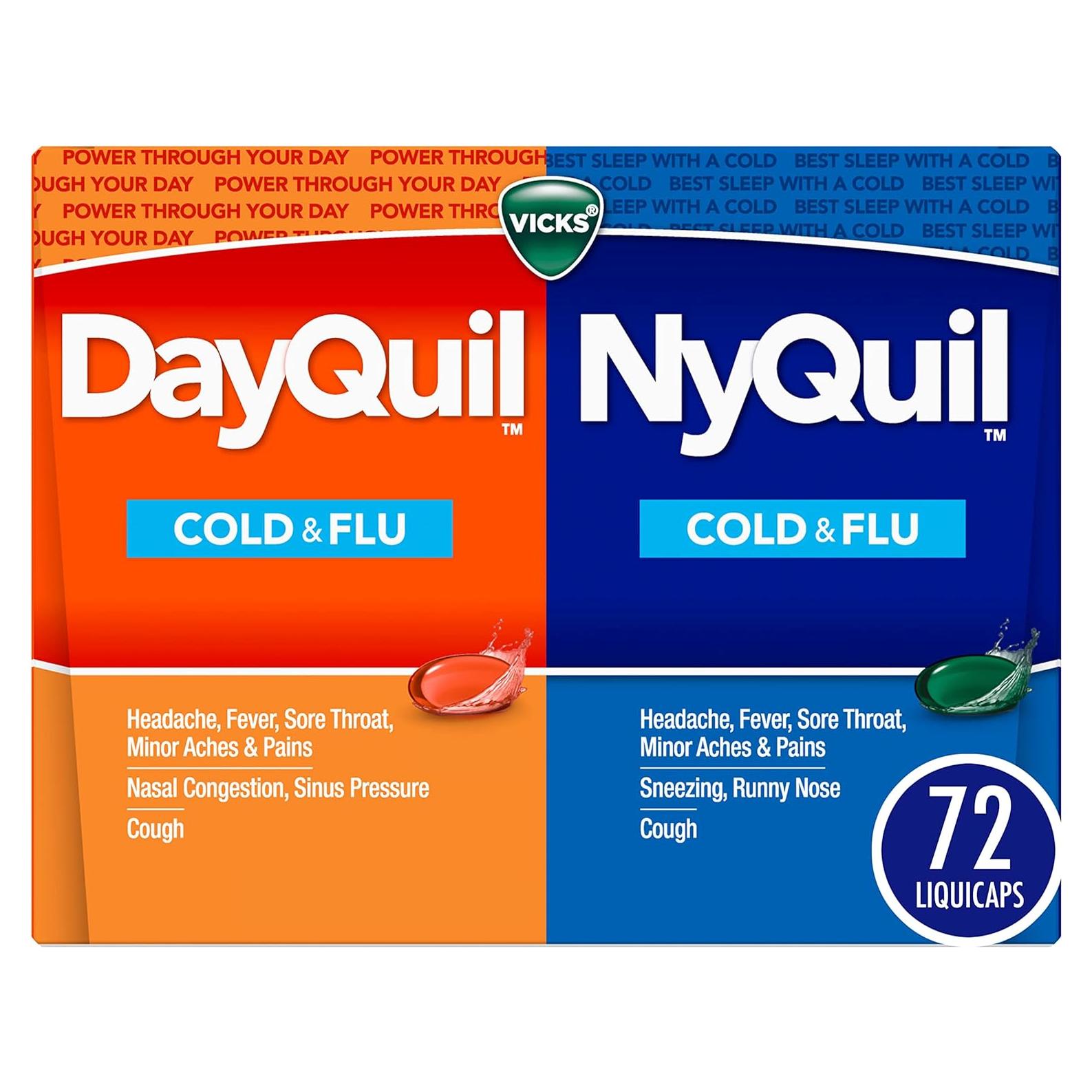 Vicks DayQuil y NyQuil 72 Cápsulas - Alivio Resfriado y Gripe