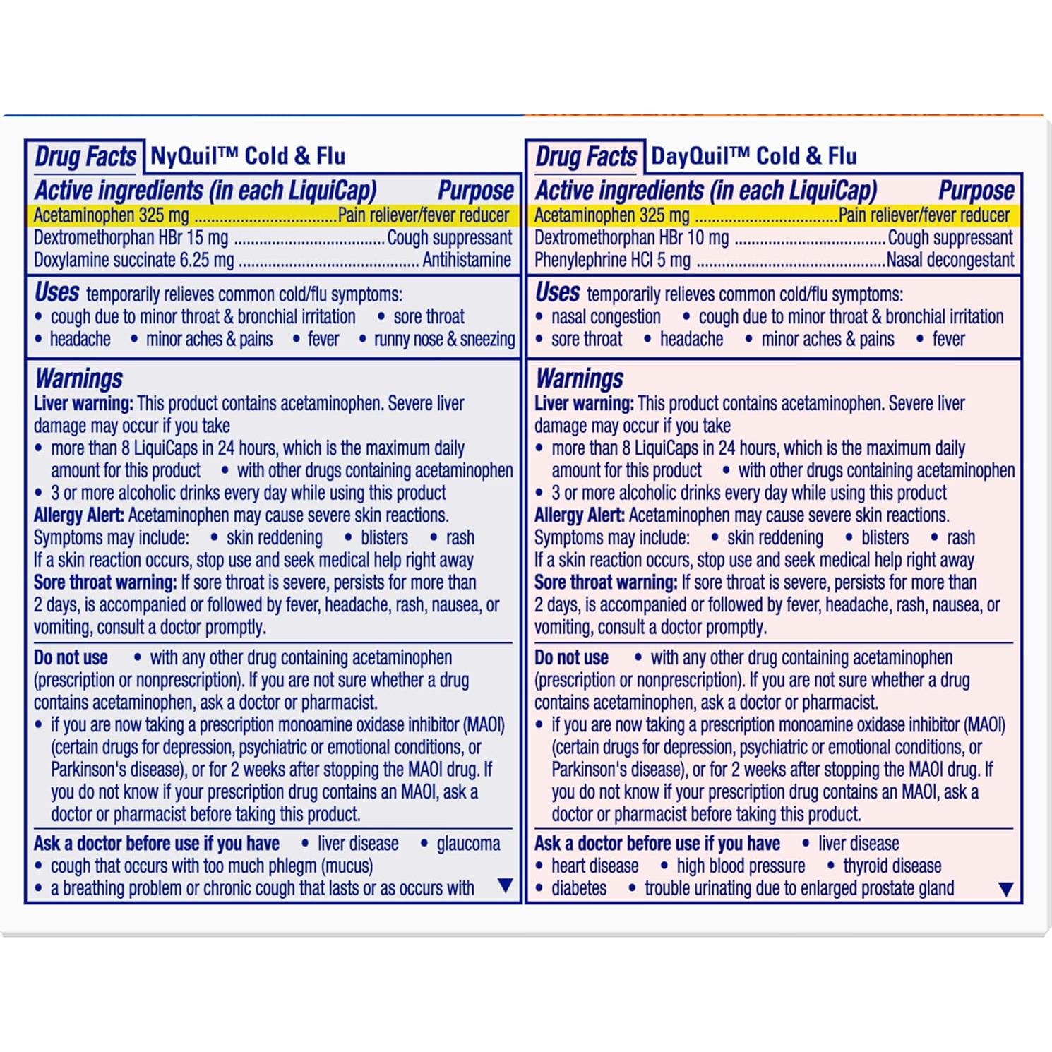 Vicks DayQuil y NyQuil 72 Cápsulas - Alivio Resfriado y Gripe