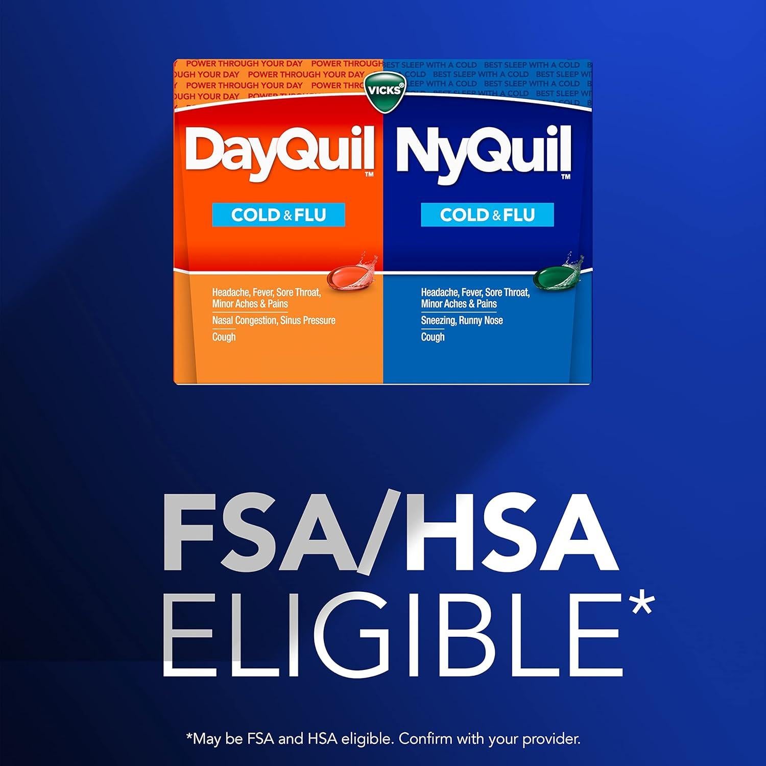 Vicks DayQuil y NyQuil 72 Cápsulas - Alivio Resfriado y Gripe